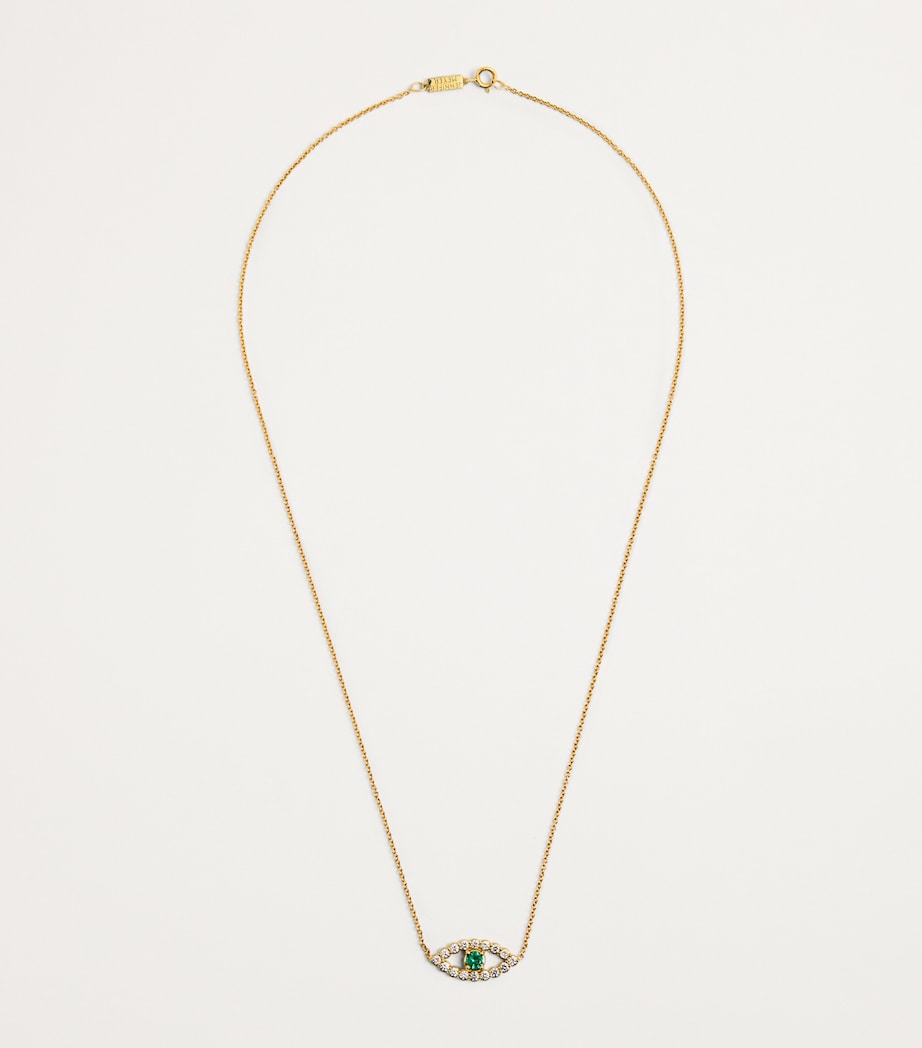 Yellow Gold, Diamond and Emerald Edith Evil Eye Necklace YELLOW GOLD Image 3
