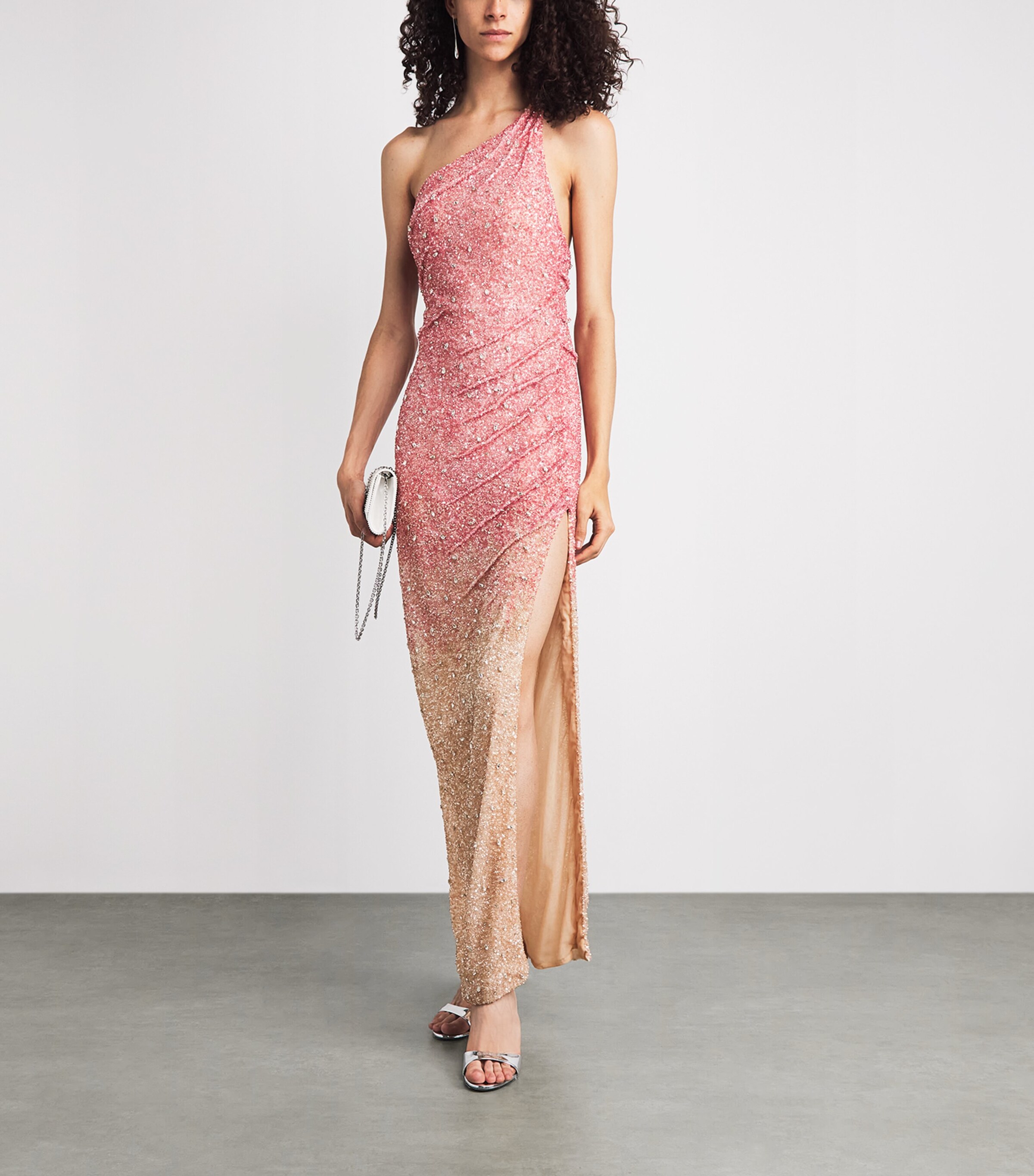 Rachel Gilbert Womens Embellished One-Shoulder Kaito Gown Pink Ombre Image 2