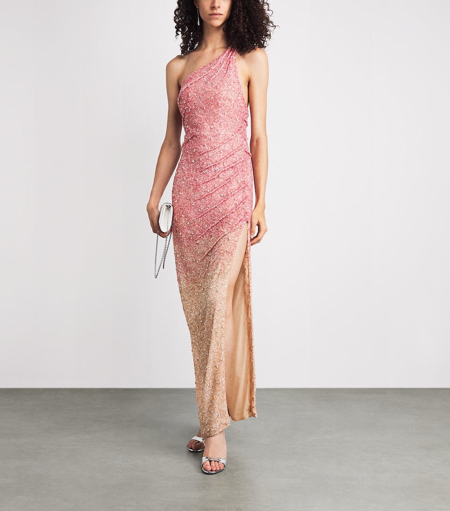 Rachel Gilbert Womens Embellished One-Shoulder Kaito Gown Pink Ombre Image 2