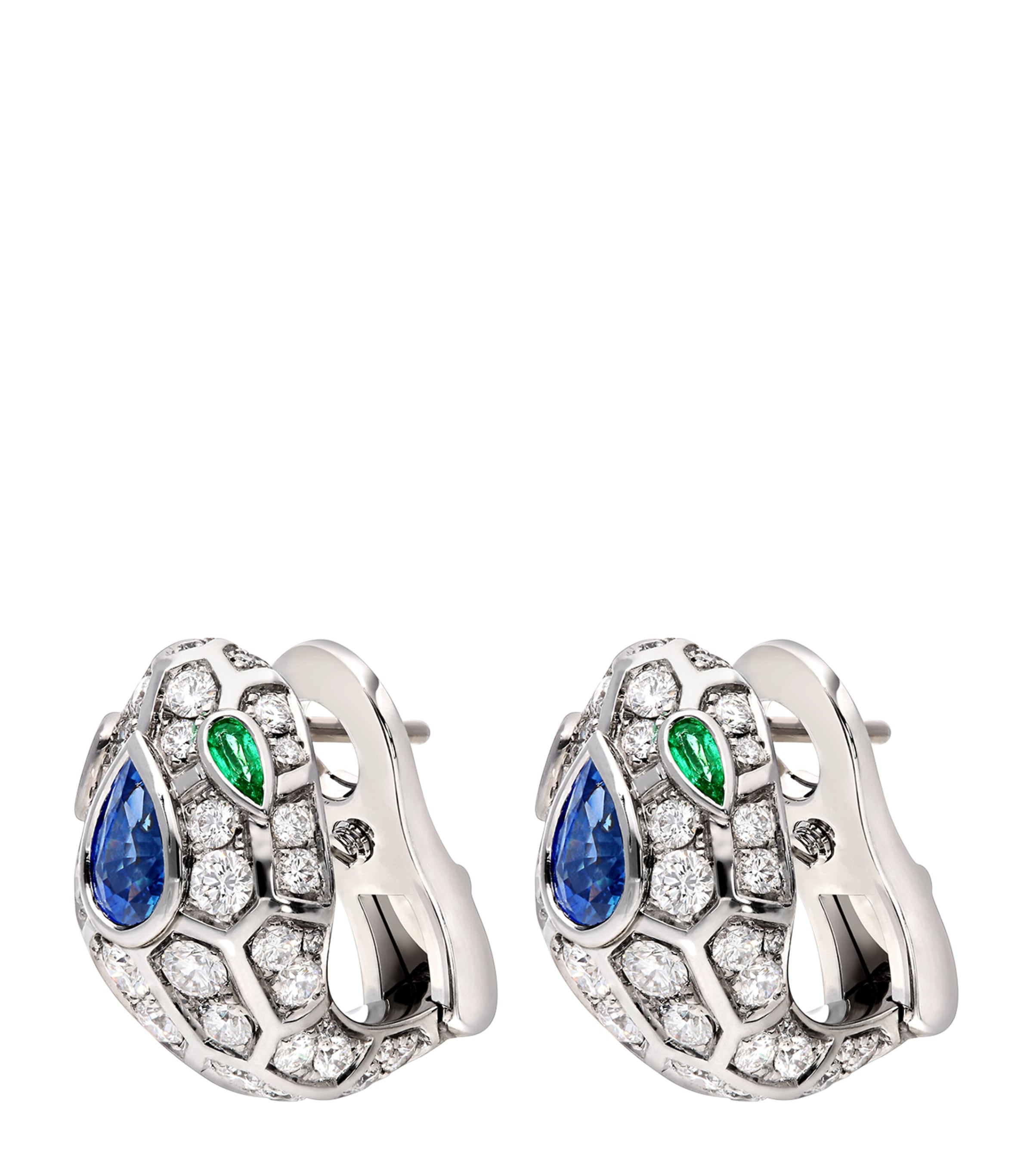 White Gold, Diamond, Sapphire and Emerald Serpenti Earrings WHITE GOLD Image 2
