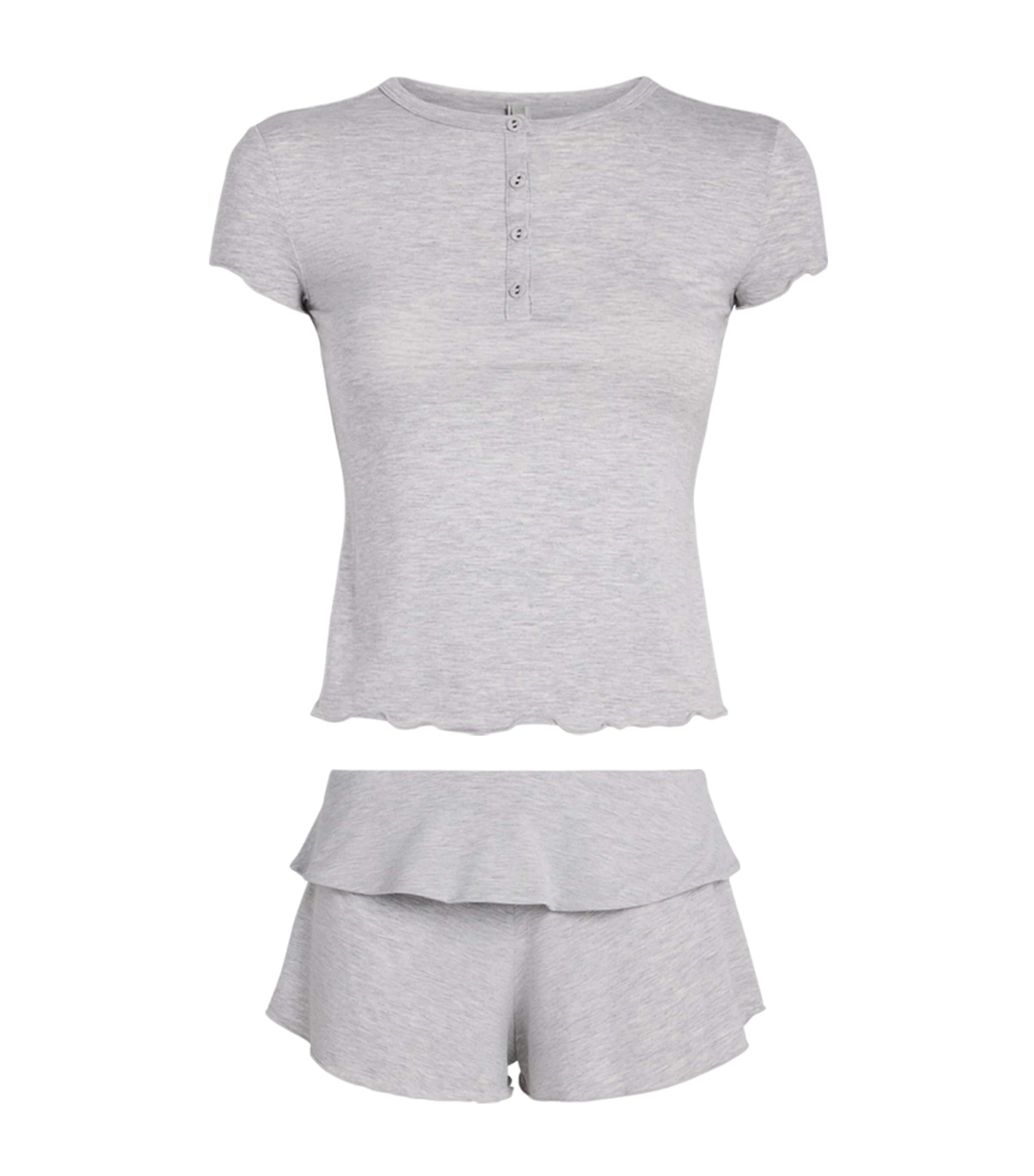 Skims Womens Sleep Short Pyjama Set Light Heather Grey Image 1