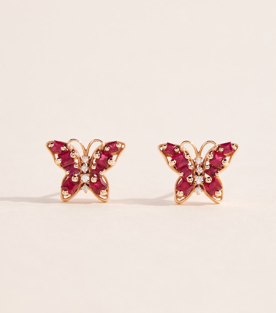 Suzanne Kalan Rose Gold, Diamond and Ruby Princess Mini Butterfly Stud Earrings Rg/ruby Image 1