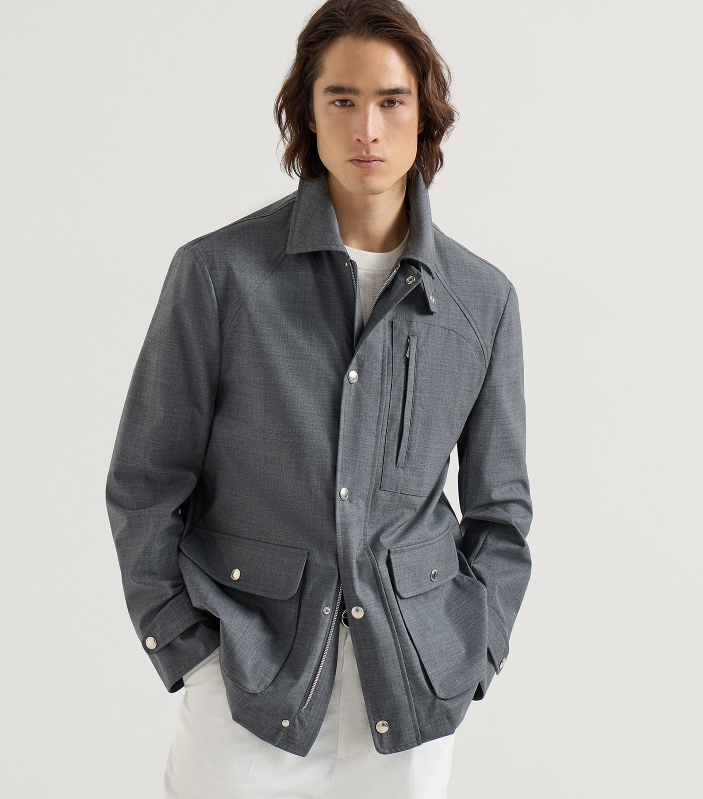 Brunello Cucinelli Grey Virgin Wool Field Jacket | Harrods US