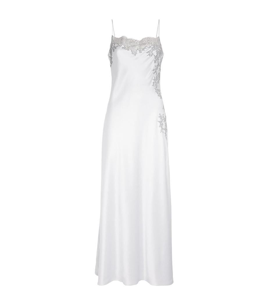 Carine Gilson Womens Silk Lace Maxi Nightdress Silvergrey Image 1