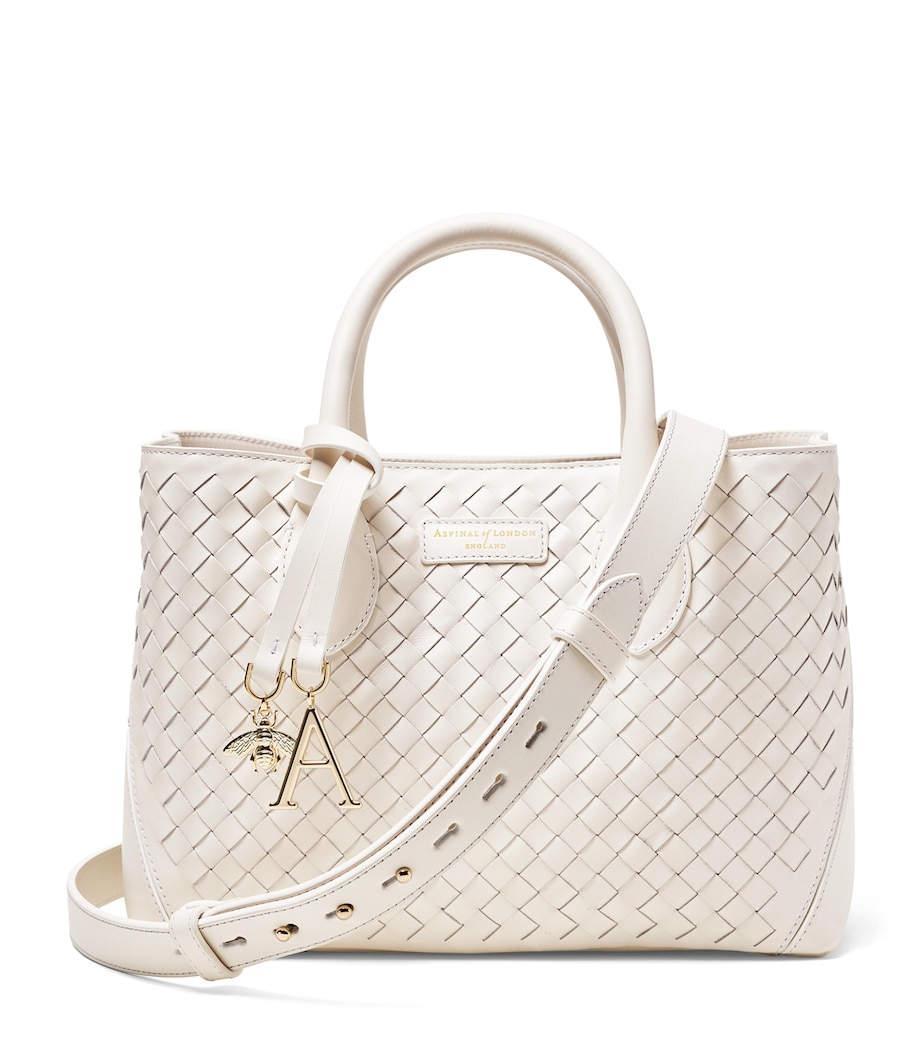 Aspinal Of London Medium Woven Leather London Tote Bag Chalk White Image 1