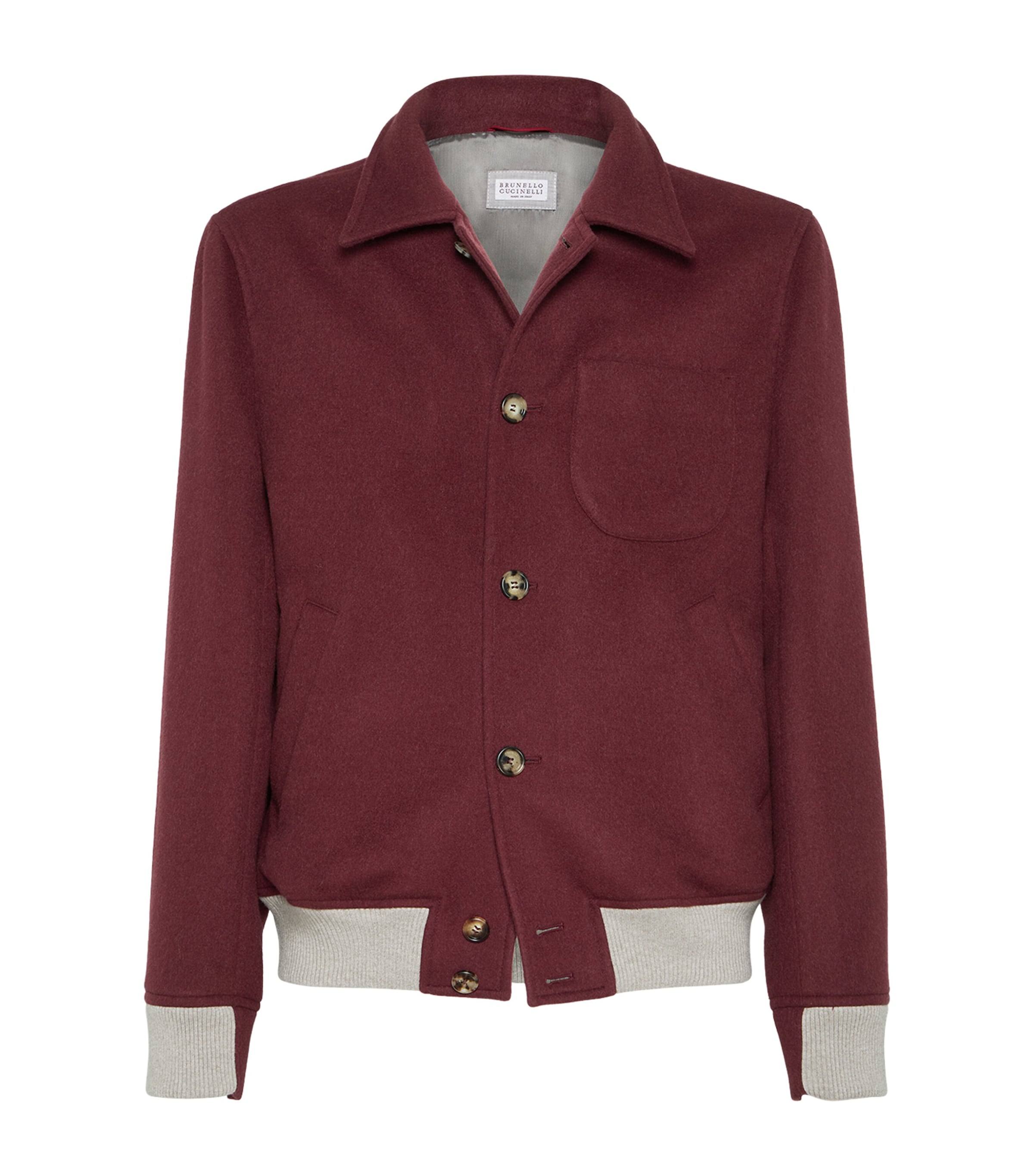 Brunello Cucinelli Wool Shirt-style Bomber Jacket In Burgundy