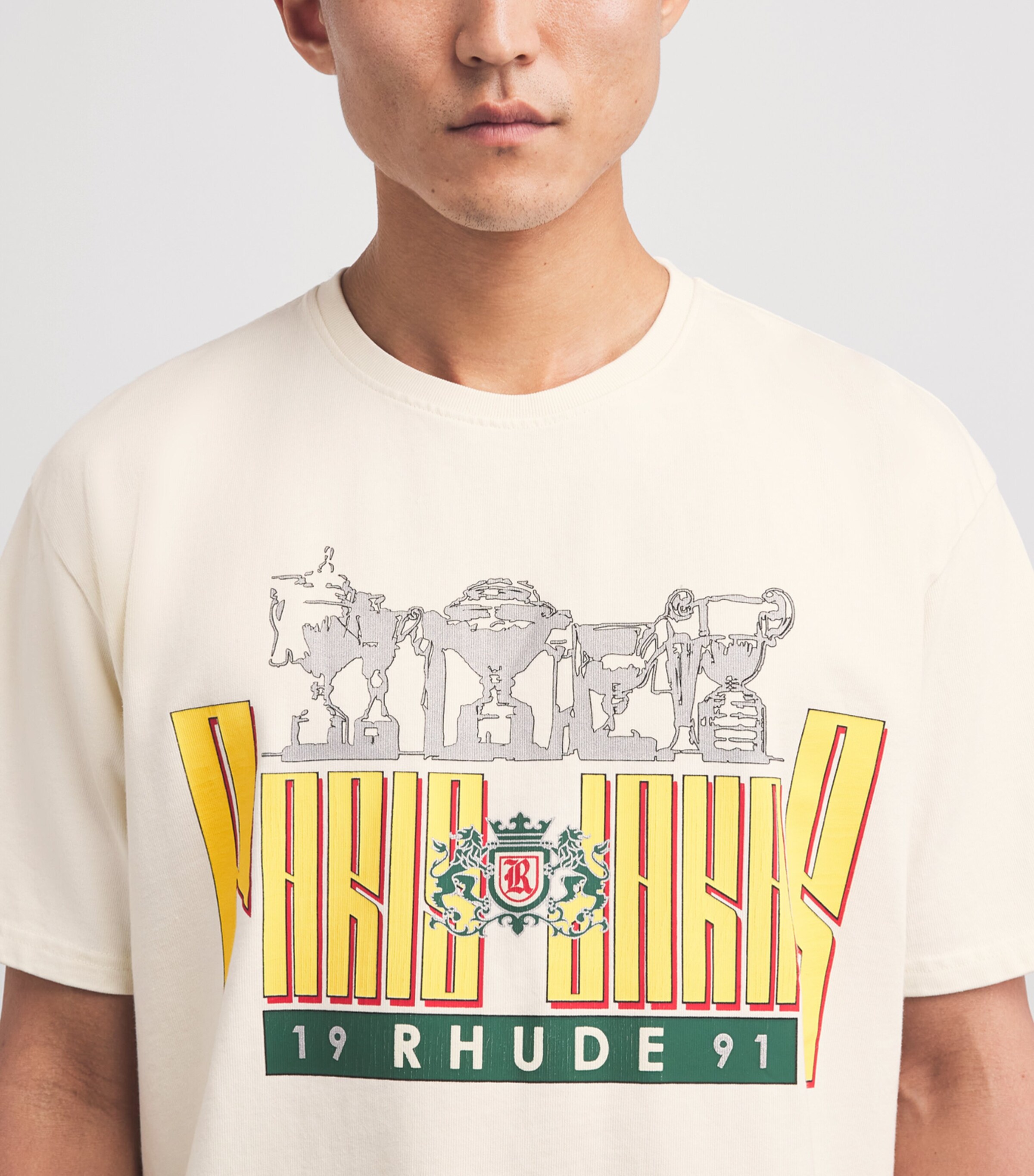 Rhude Mens Cotton Trofeo Print T-Shirt Vntg Wt/ylw/grn Image 3