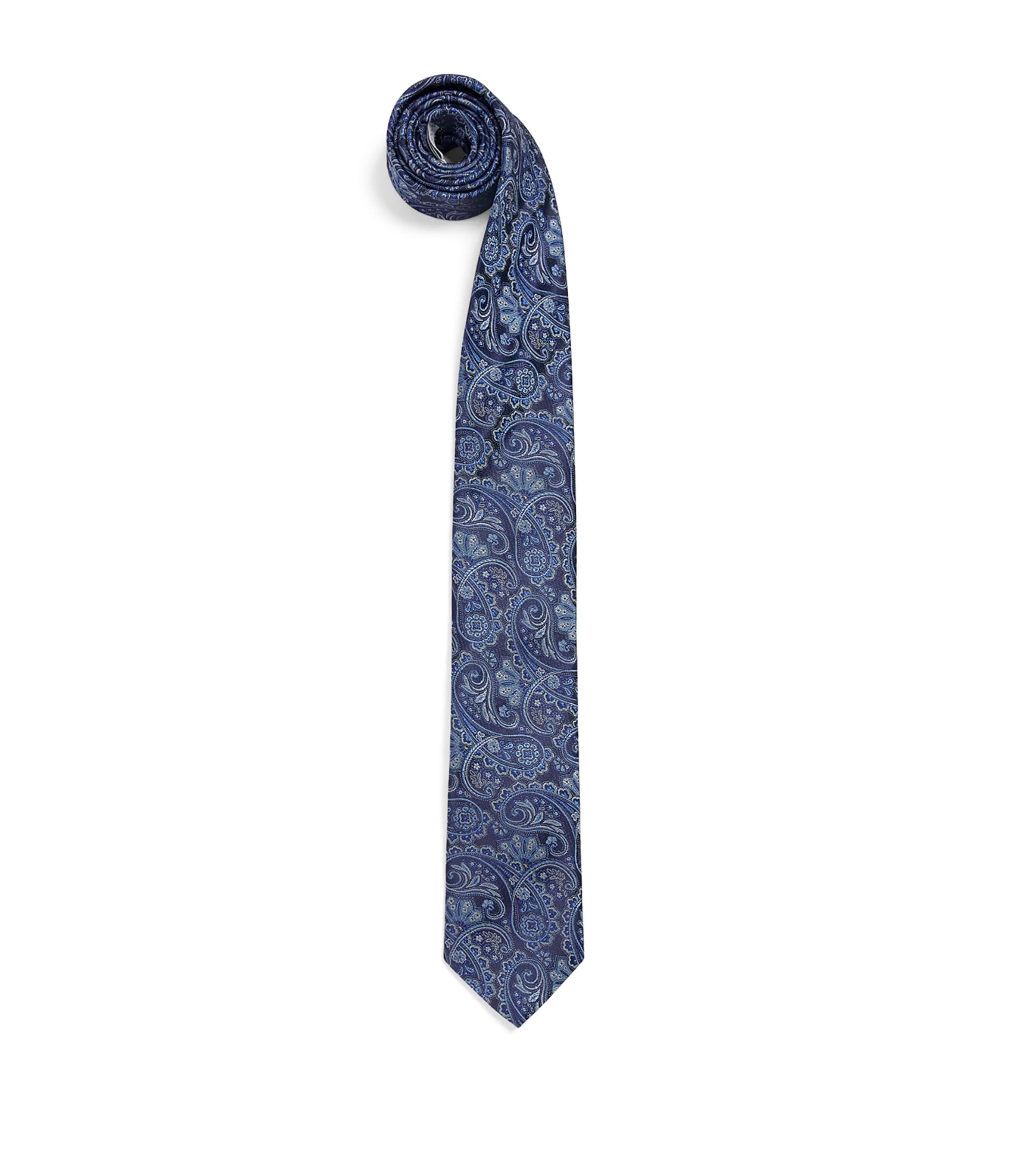 Eton Silk Paisley Tie Navy Blue Image 1