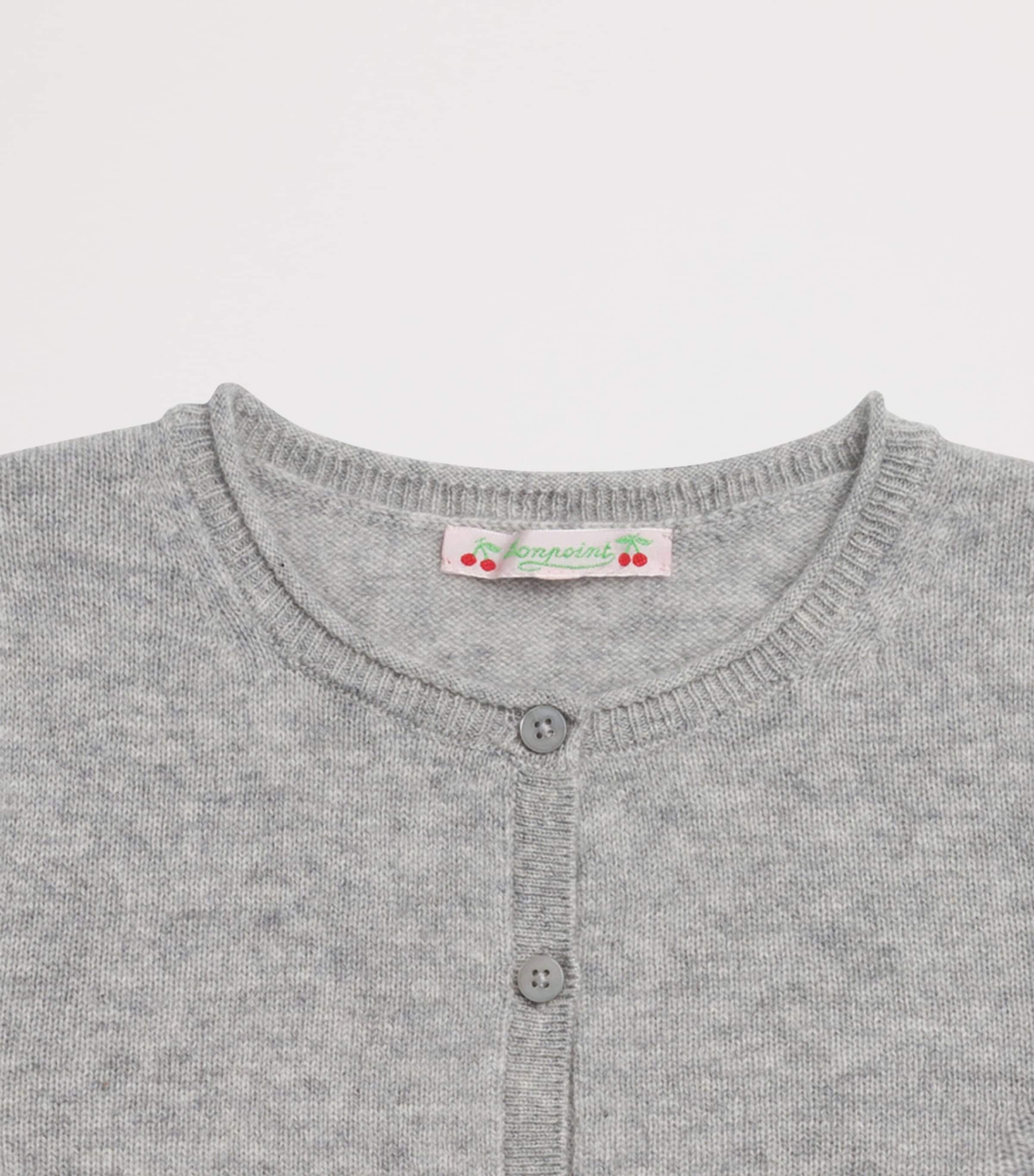 Bonpoint Wool Rolled-Hem Cardigan (10-12 Years) Gris Chine C. Image 3