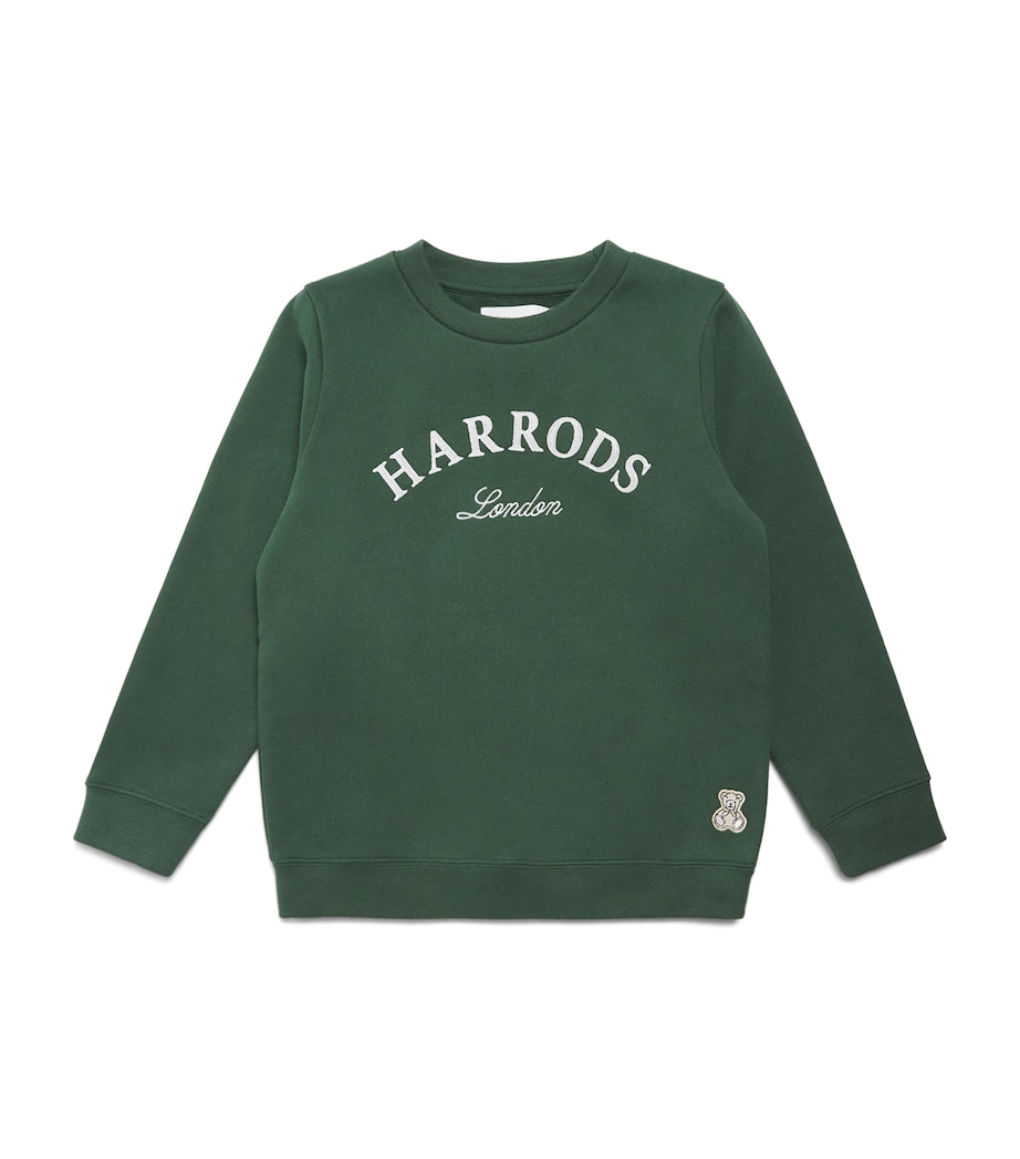 Harrods Cotton Logo Embroidered Sweatshirt (2-8 Years) Green Image 1