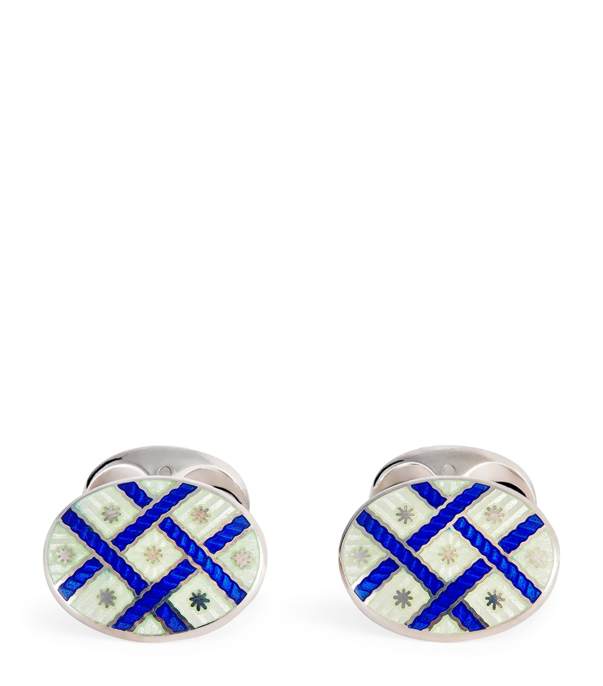 Deakin & Francis Sterling Silver Fancy Pattern Cufflinks In Blue