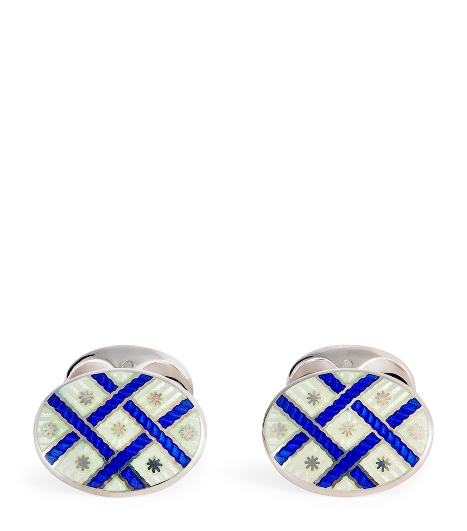 Sterling Silver Fancy Pattern Cufflinks BLUE Image 1