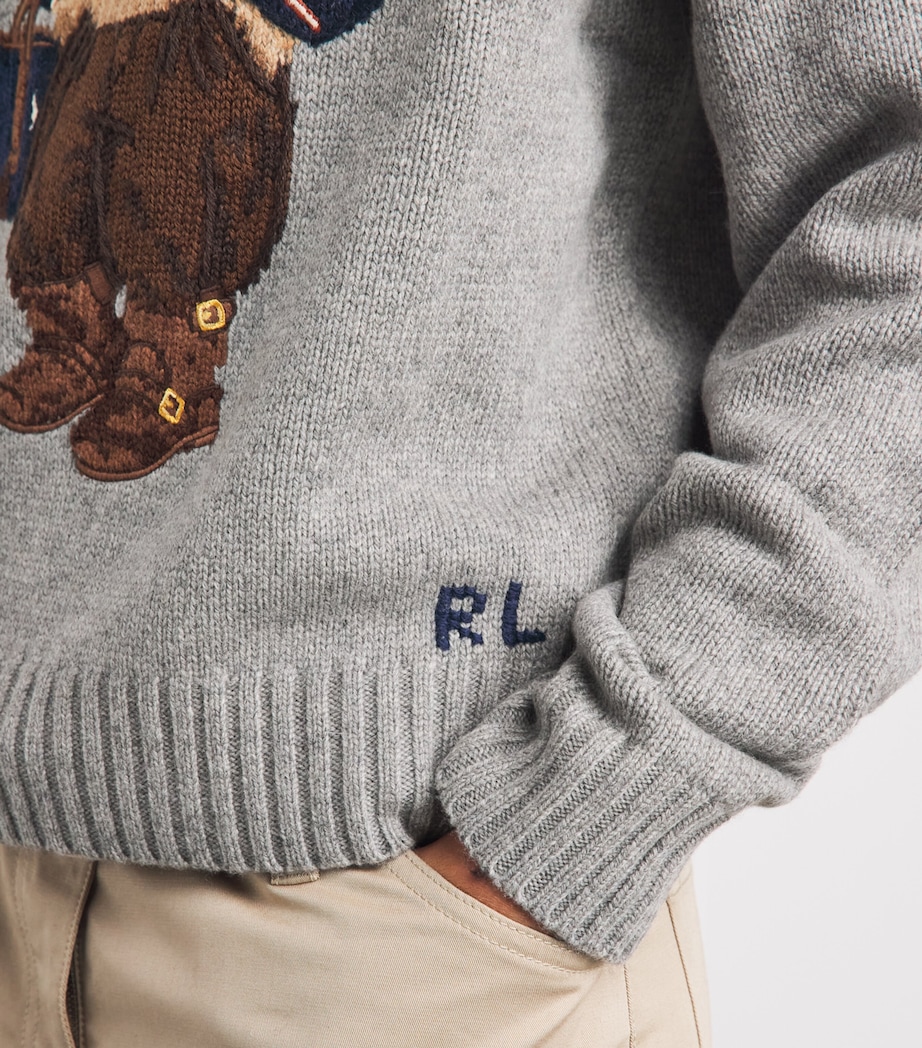 Polo Ralph Lauren Womens Wool-Cashmere Polo Bear Sweater Dark Vintage Heather Image 3