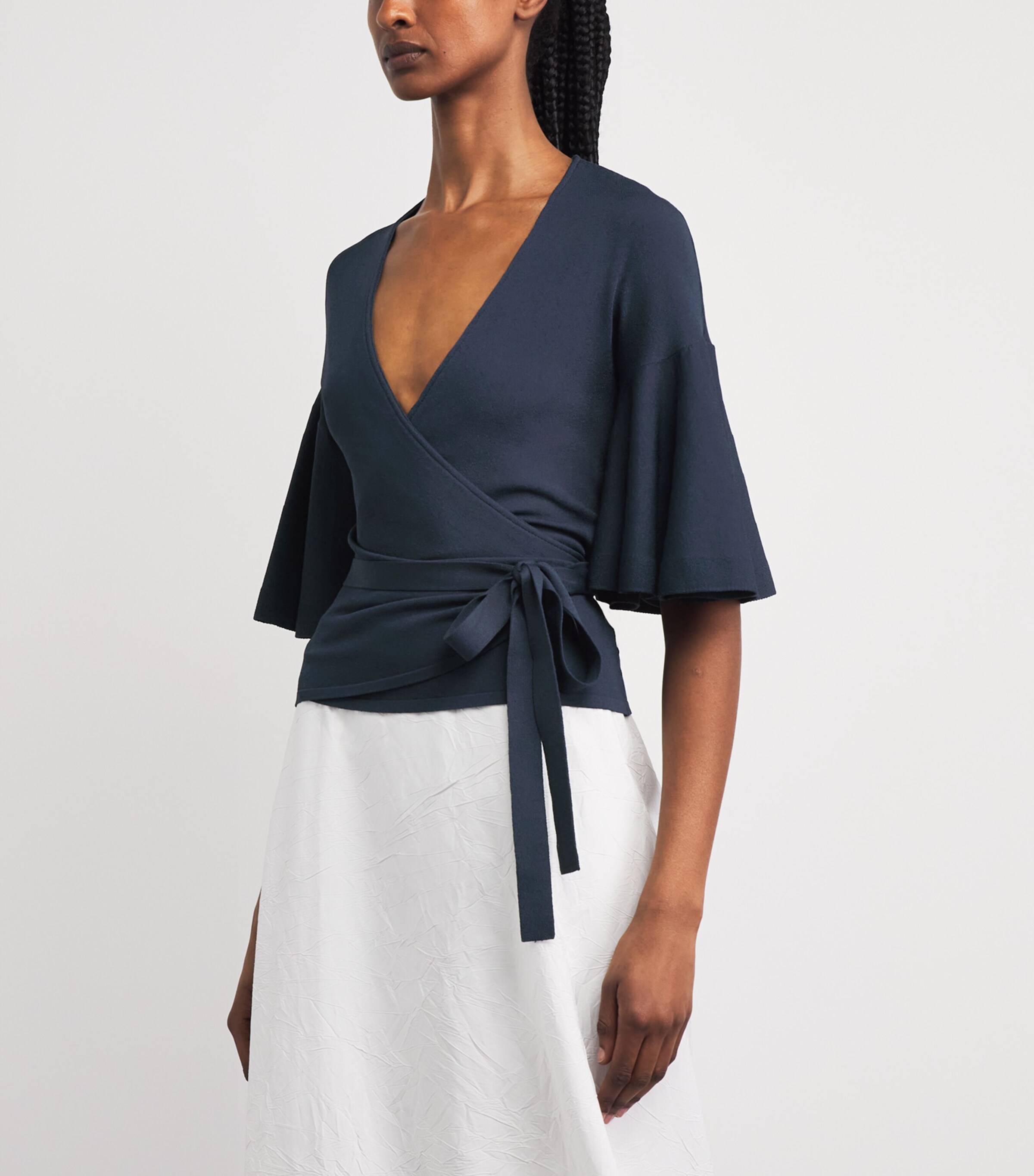 Jacquemus Womens Jersey Flared-Sleeve Paysan Blouse Dark Navy Image 4