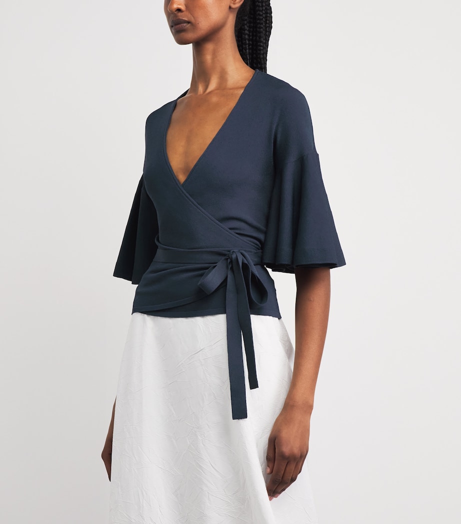 Jacquemus Womens Jersey Flared-Sleeve Paysan Blouse Dark Navy Image 4