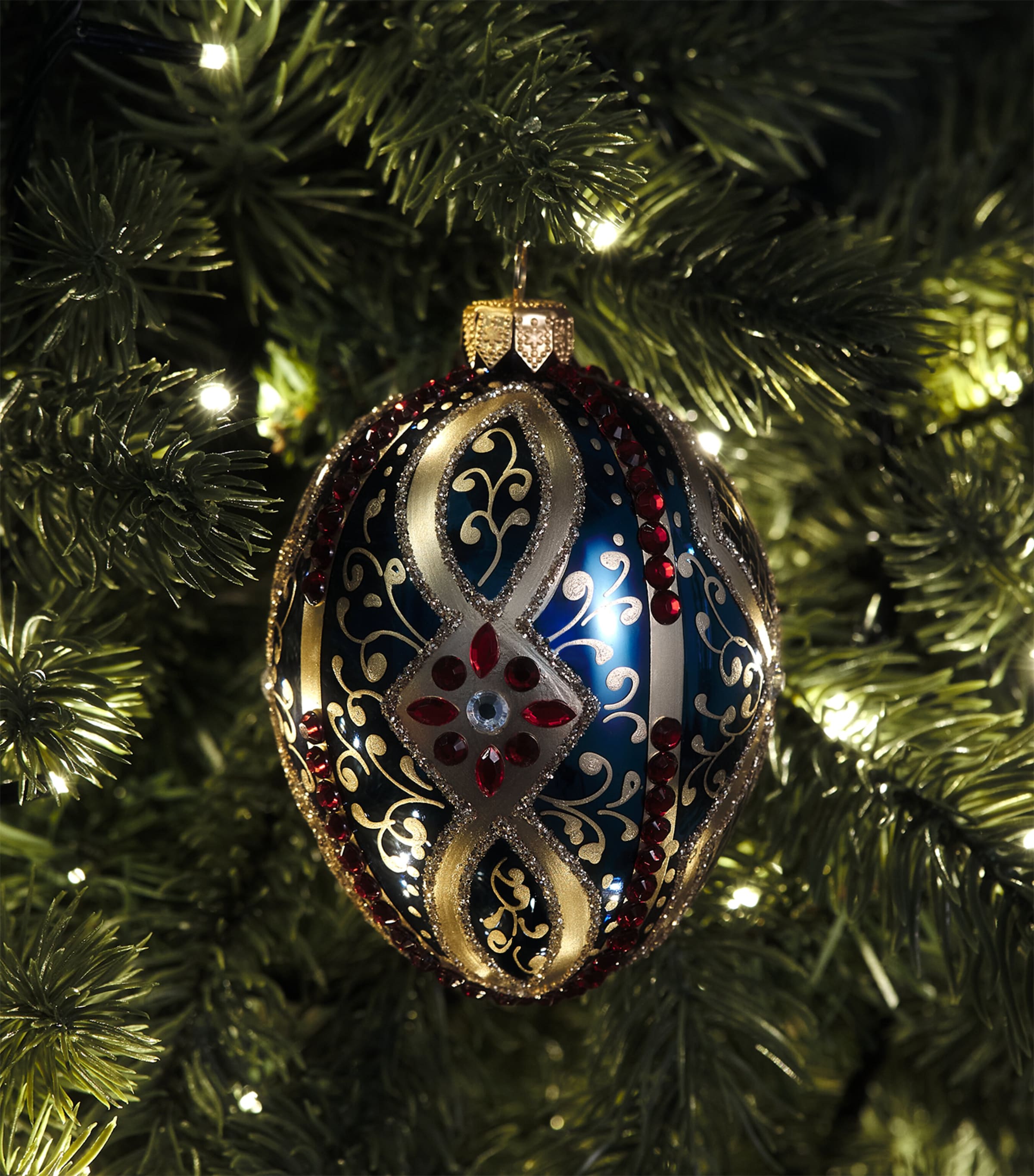 Harrods Crystal-Embellished Egg Bauble Navy Blue Lacquer Image 3