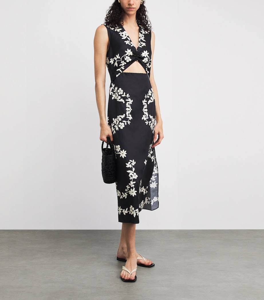 Claudie Pierlot Womens Floral Cut-Out Midi Dress Dark Print Image 2