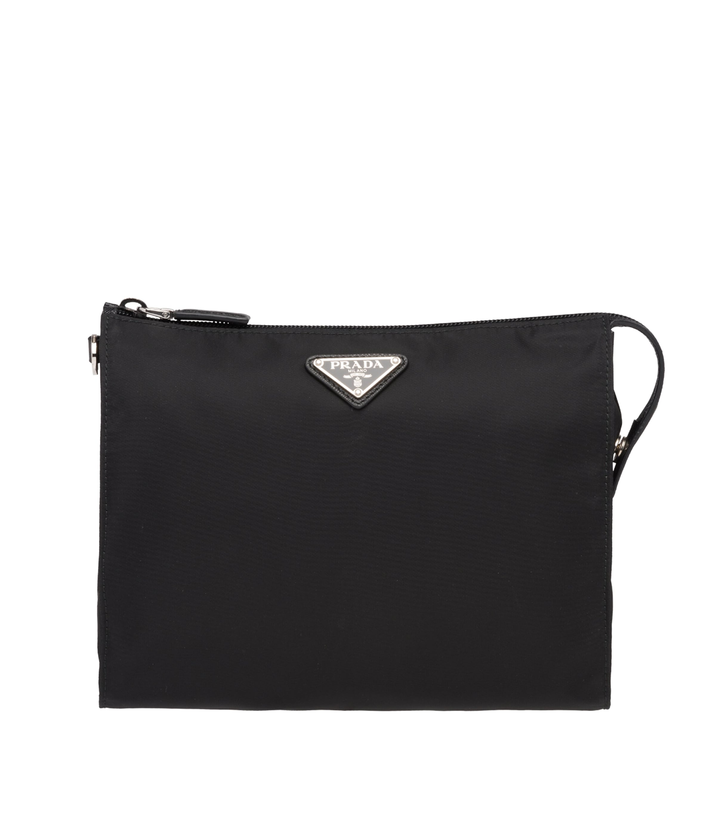 Prada Rectangular Re-nylon Clutch With Detachable Wrist Handle In Black