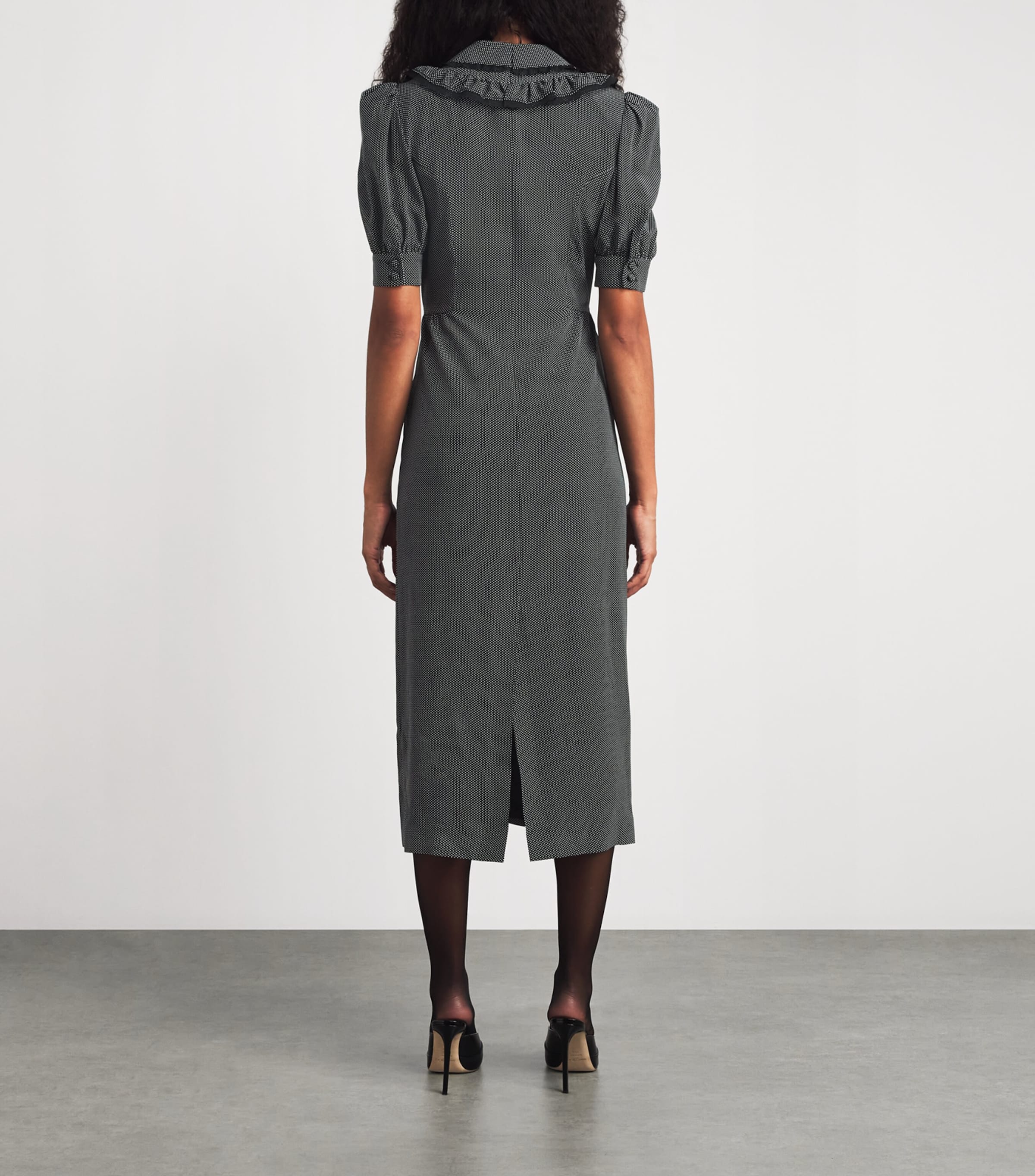 Alessandra Rich Womens Silk Polka-Dot Collared Midi Dress Black White Image 4