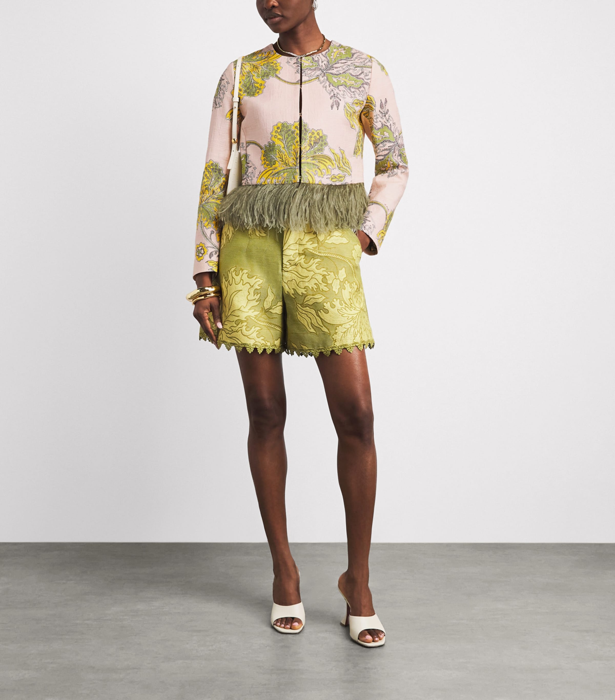 La Doublej Womens Stretch-Cotton Printed Cropped Jacket Swathe Image 2
