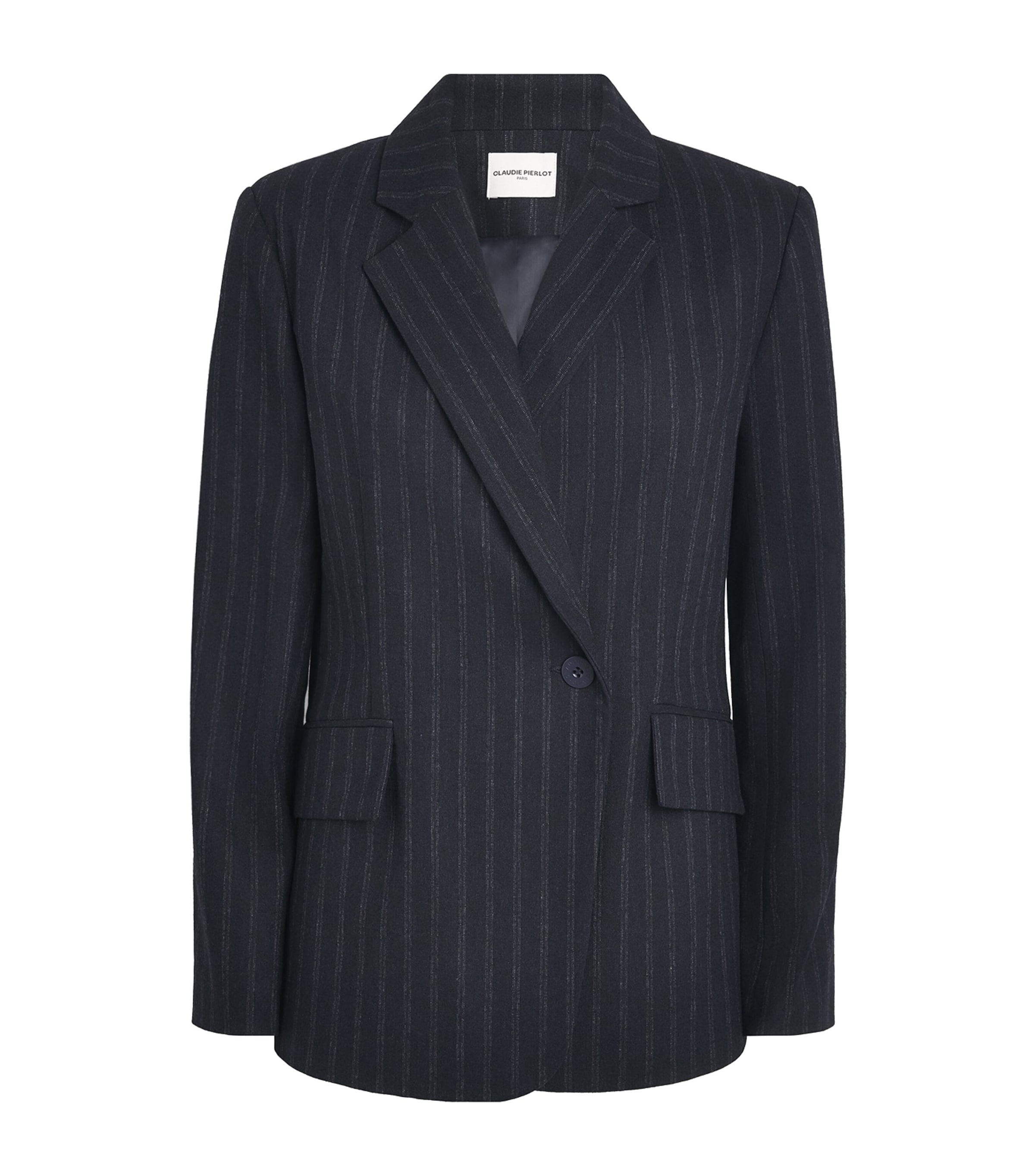 Claudie Pierlot Womens Wool Pinstripe Asymmetric Blazer Dual Color Image 1