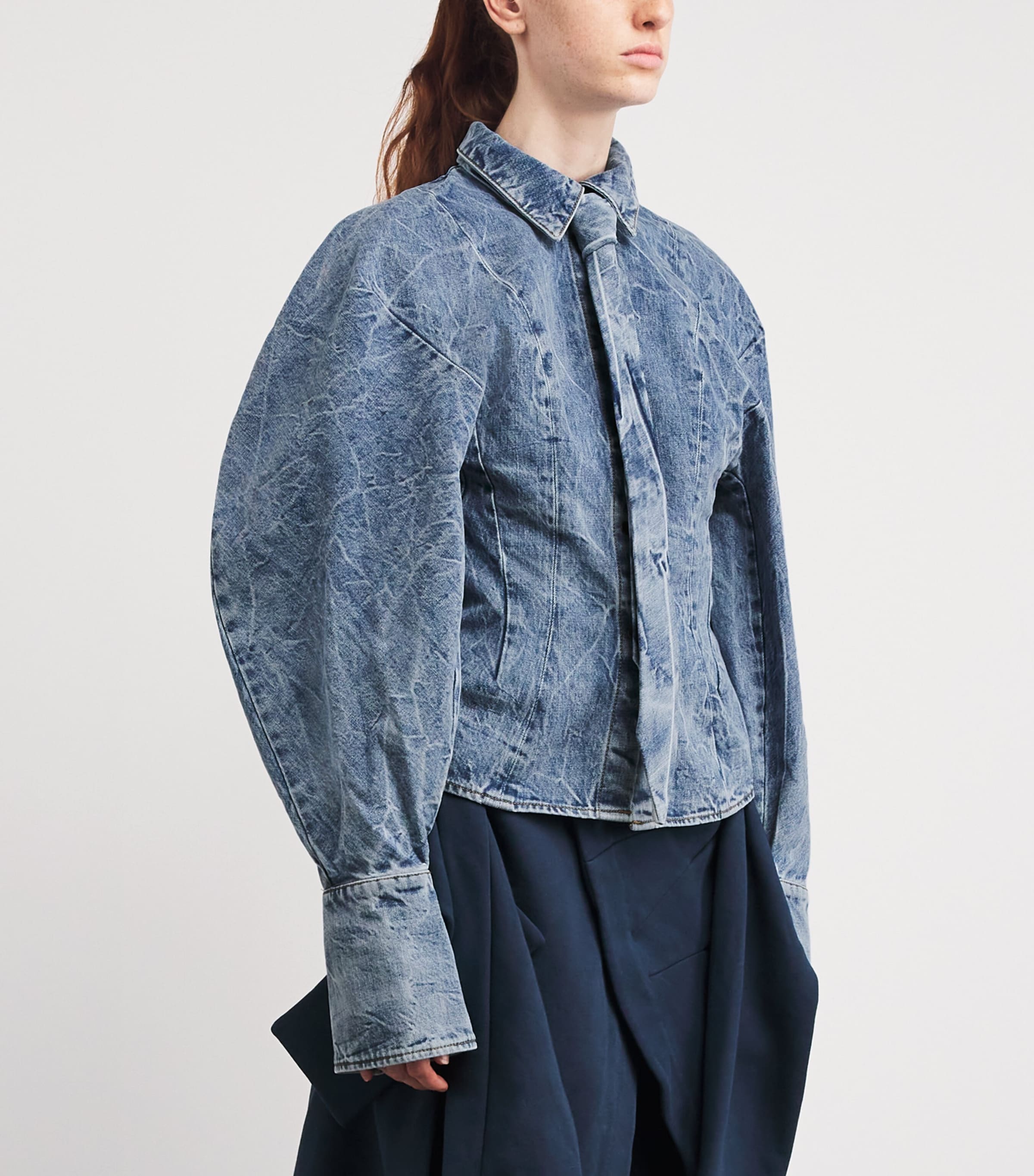 Tie-Detail Denim Shirt INDIGO ACID WASH Image 3