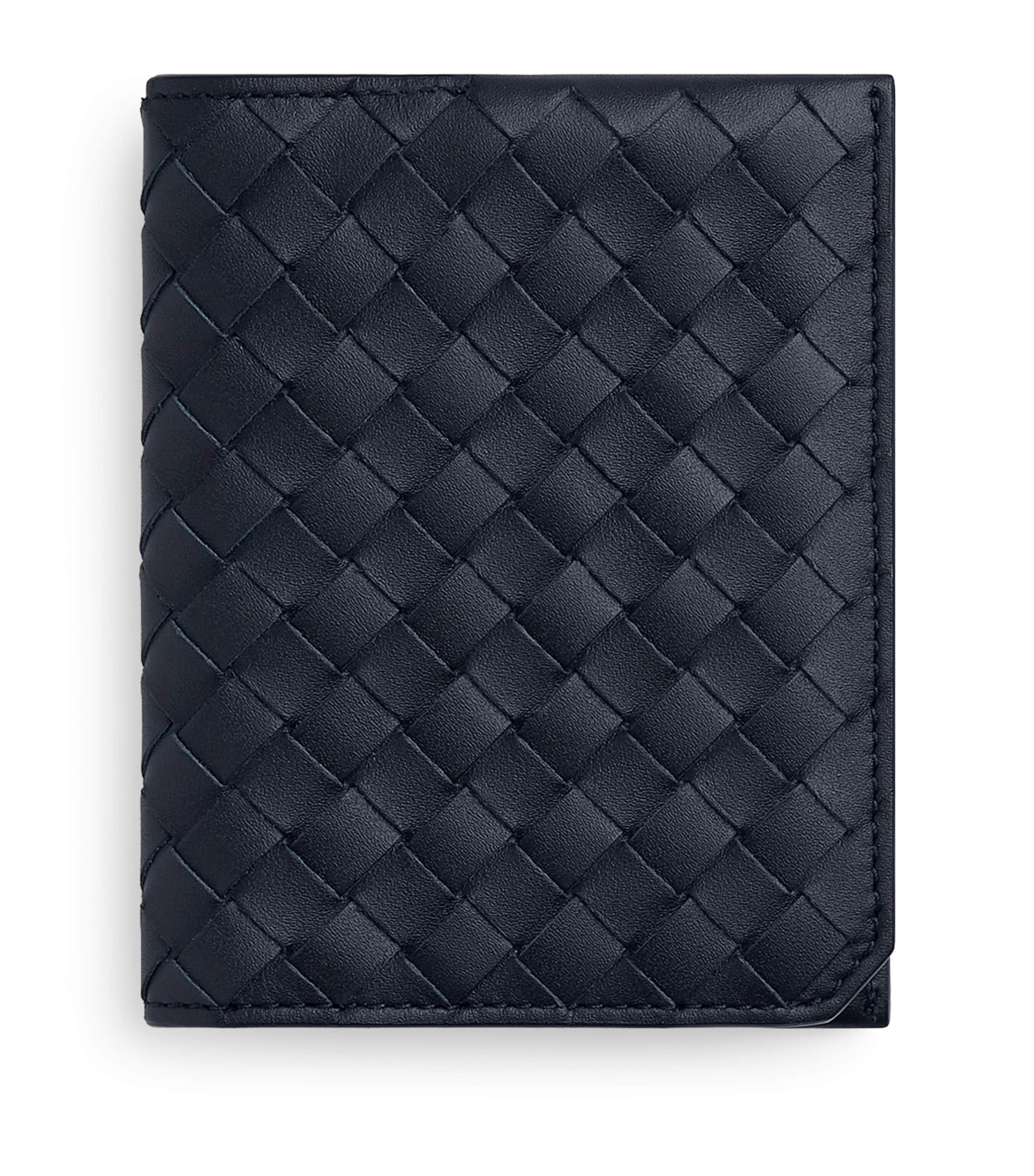 Bottega Veneta Leather Intrecciato Flap Card Holder In Blue