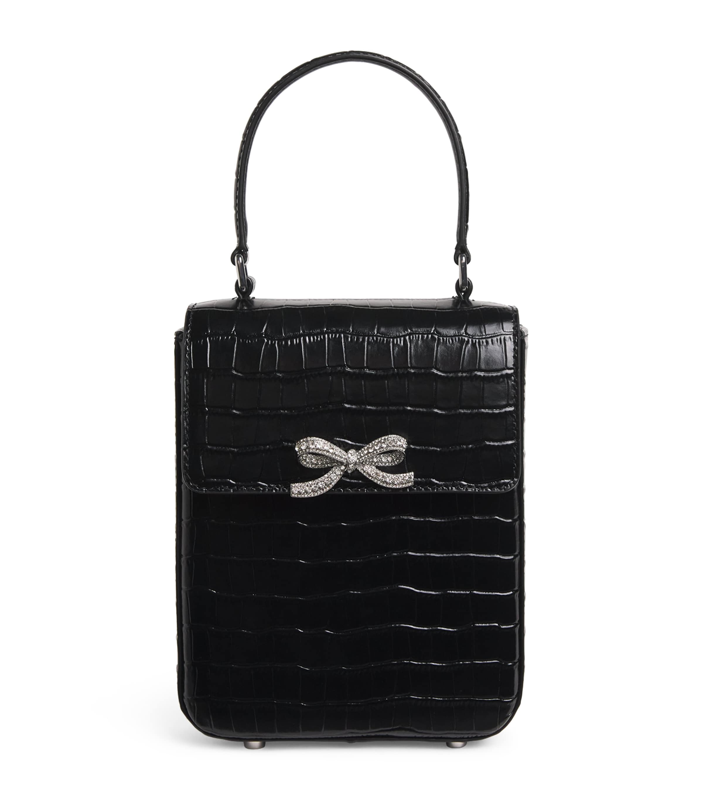 Mini Croc-Embossed Leather Top-Handle Bag BLACK Image 1