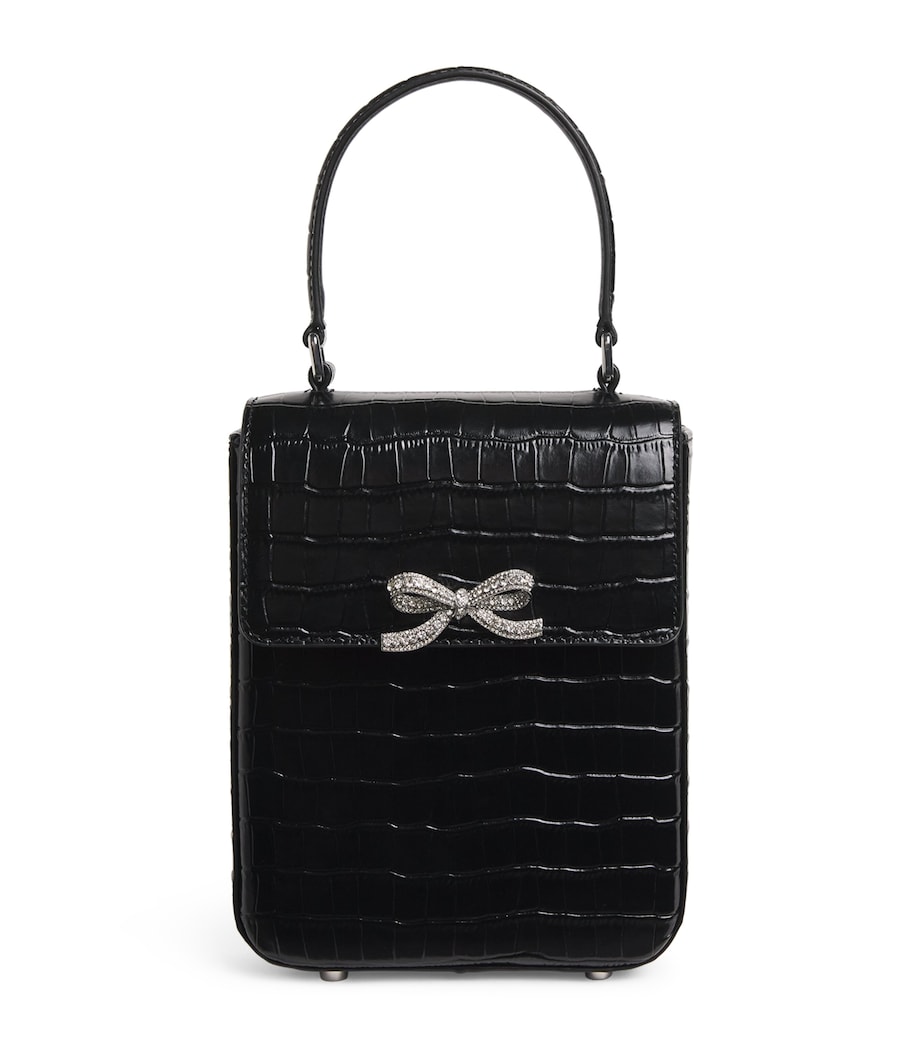 Mini Croc-Embossed Leather Top-Handle Bag BLACK Image 1