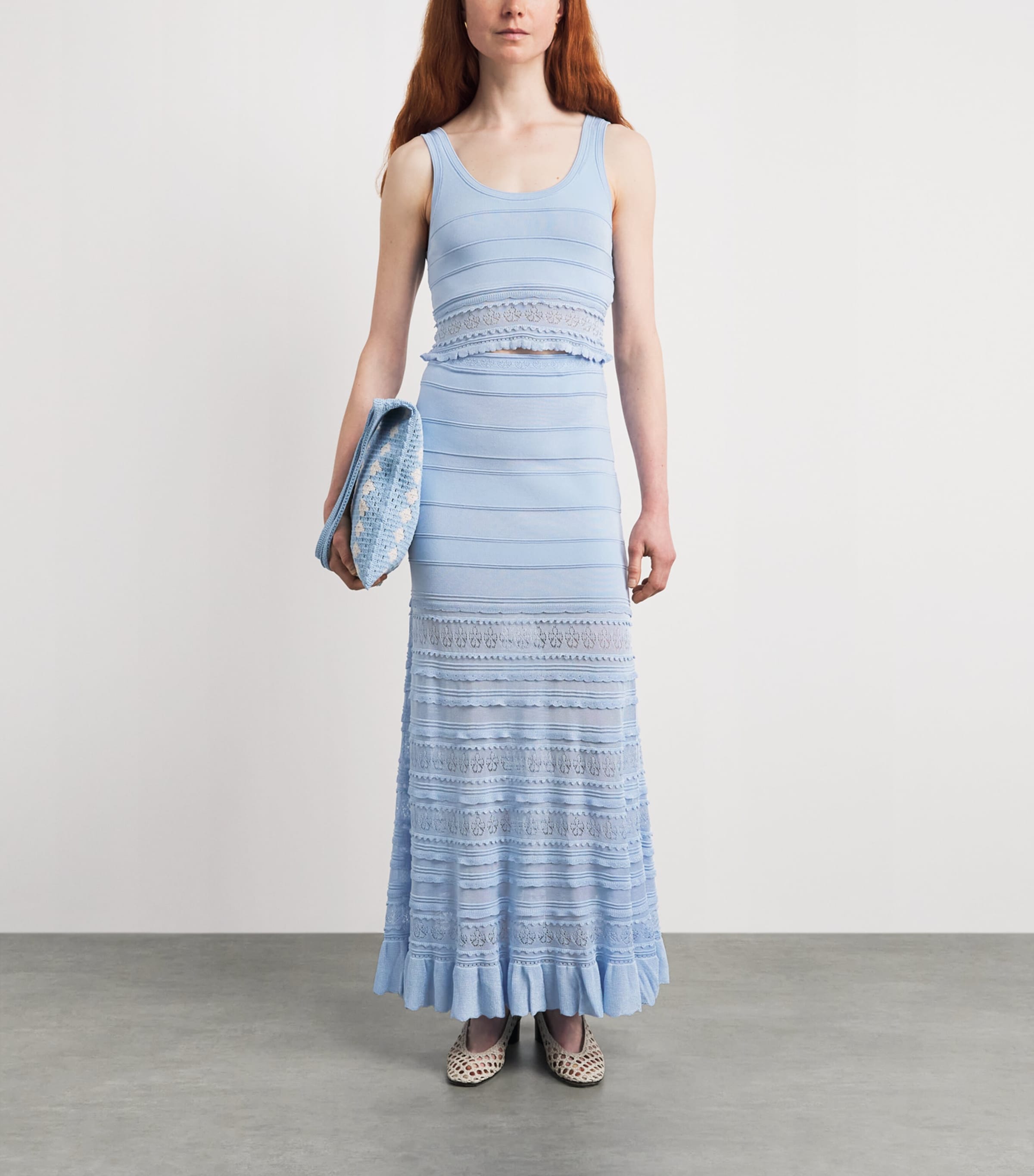 Sandro Paris Womens Pointelle Maxi Skirt Sky Blue Image 2