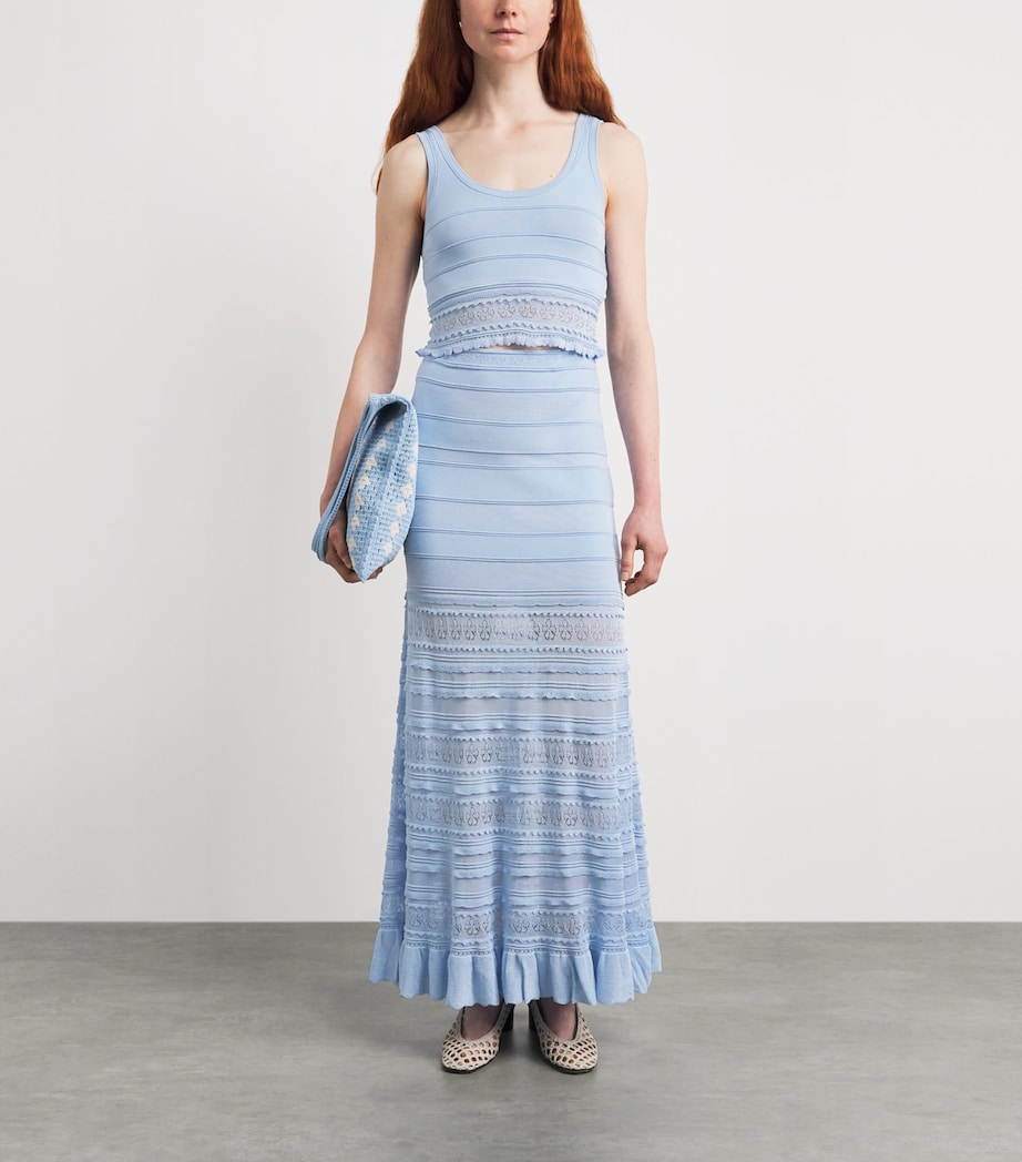 Sandro Paris Womens Pointelle Maxi Skirt Sky Blue Image 2