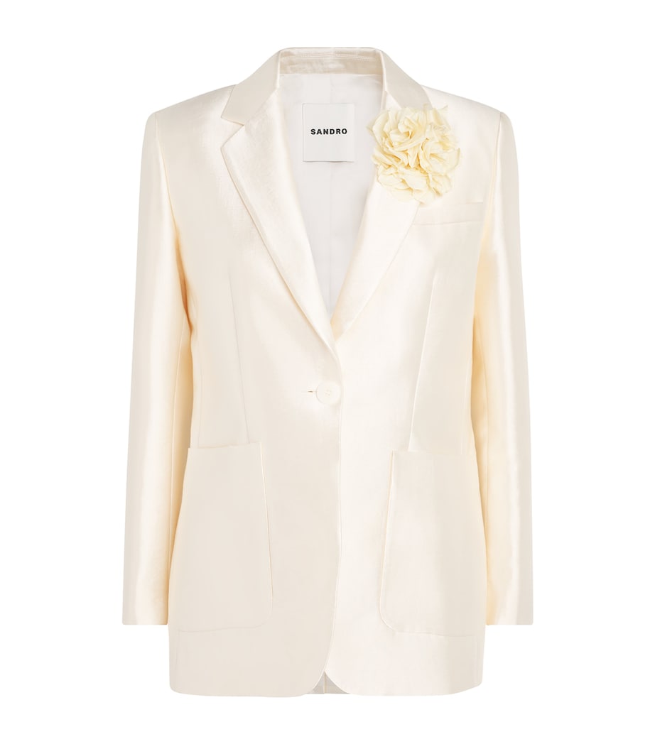 Sandro Paris Womens Satin Flower-Corsage Blazer Cream Image 1
