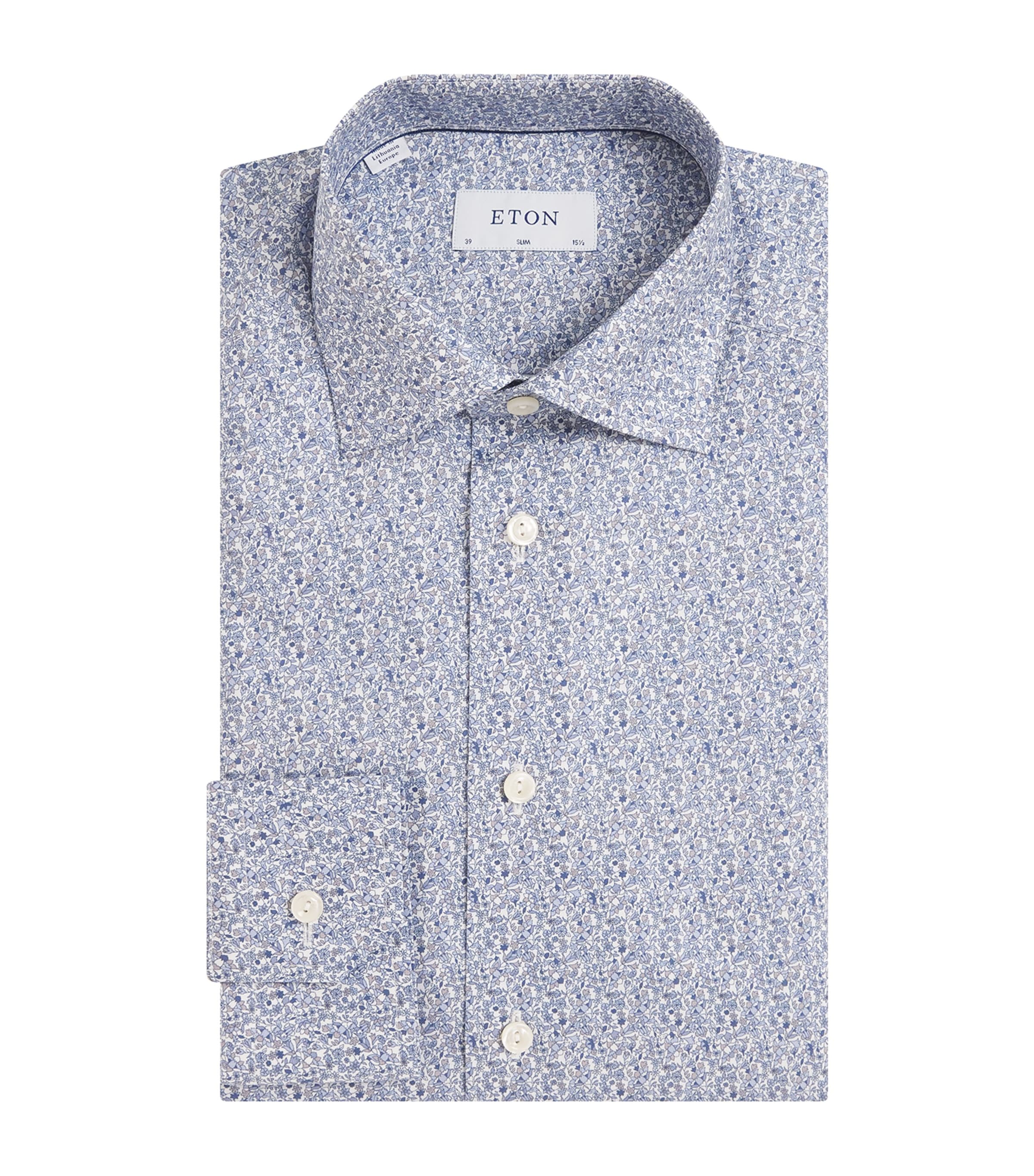 Eton Cotton Floral Shirt In Blue