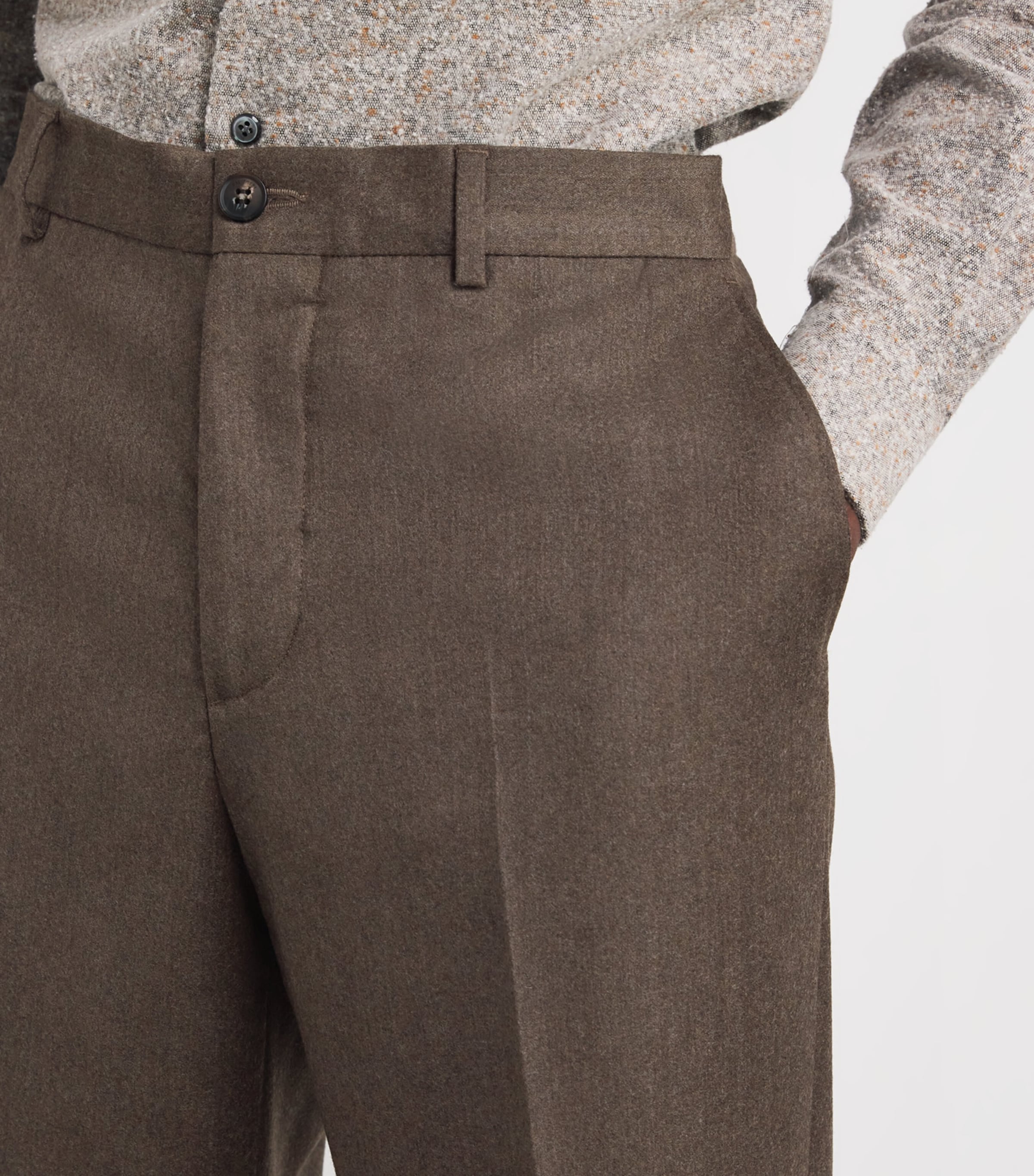 Virgin Wool-Cashmere Flat Front Trousers 41 BROWN Image 6