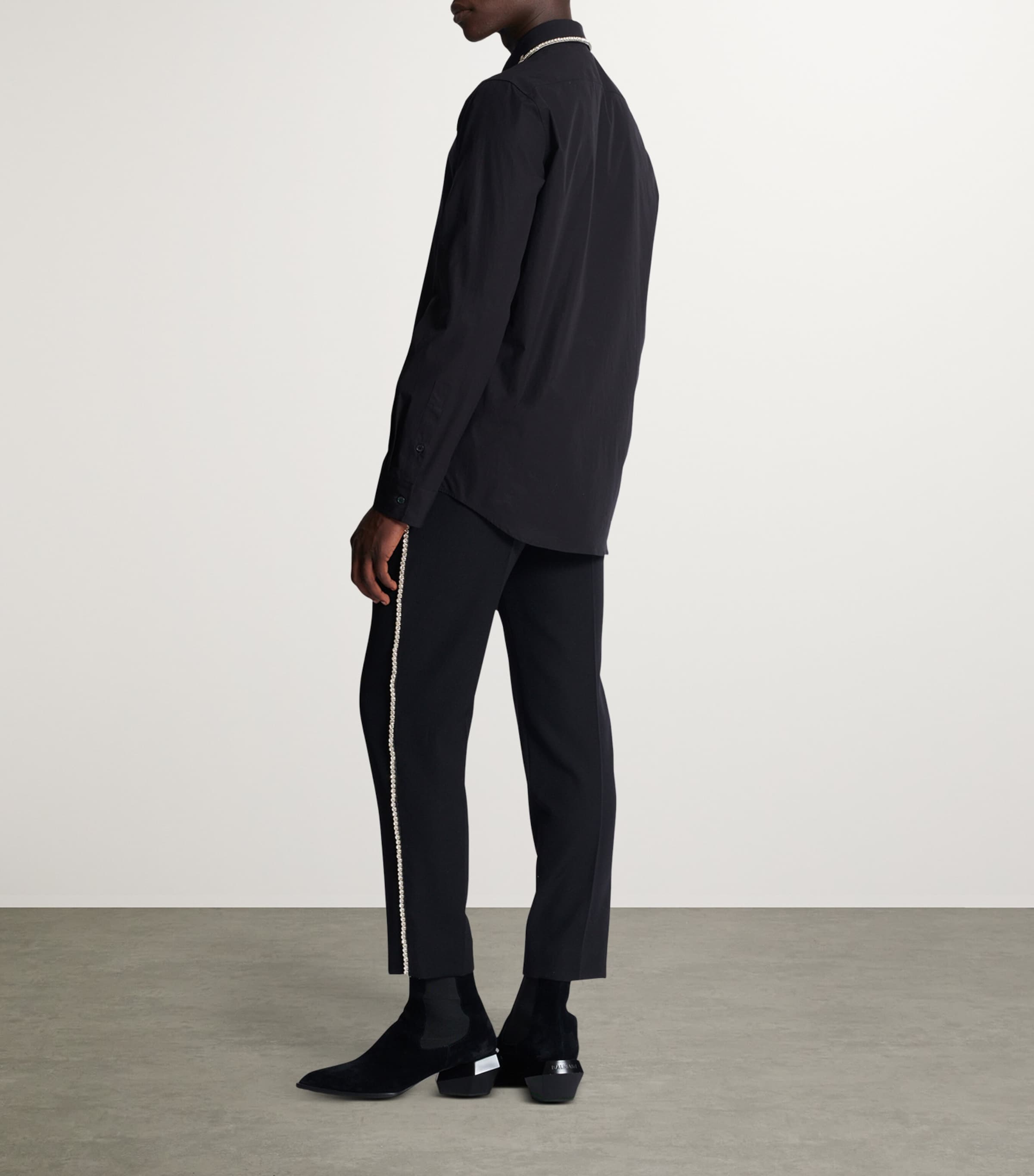 Balmain Mens Cotton Poplin Embroidered Shirt Ehv Noir/cristal Image 3