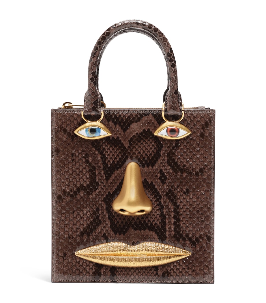 Python Skin Face Top-Handle Bag 819 DARK BROWN Image 1
