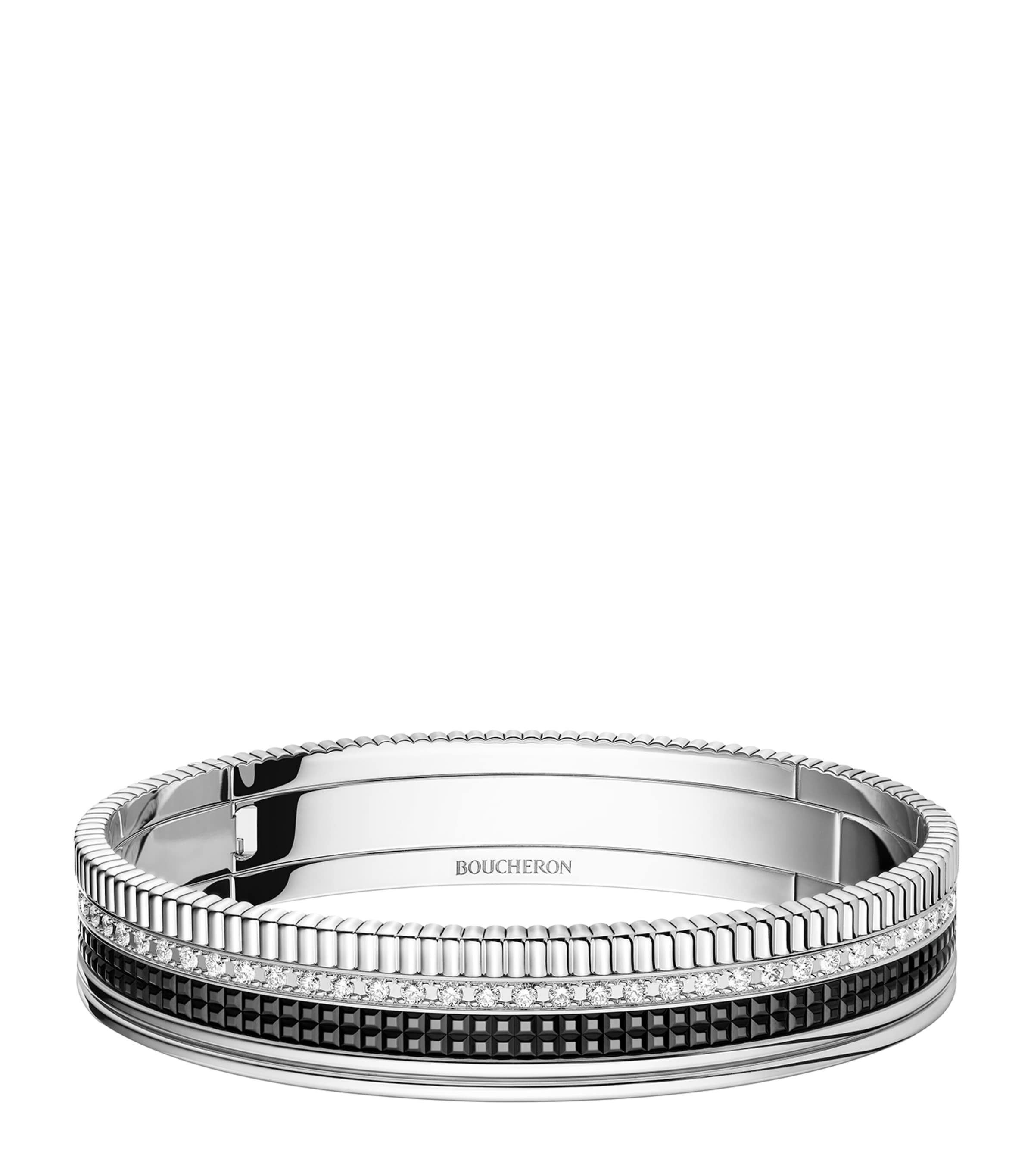 Boucheron White Gold And Diamond Quatre Classique Bangle In Black
