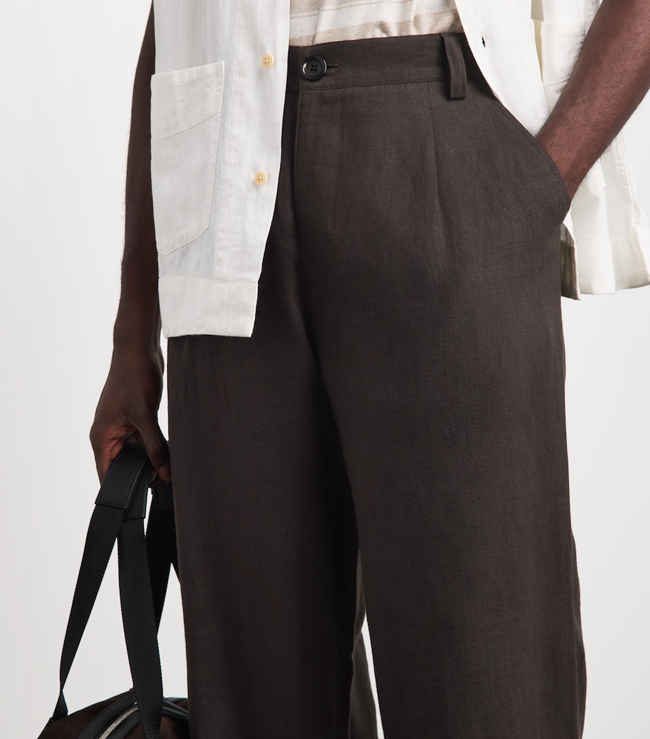 Oliver Spencer Mens Linen-Cotton Morton Pleated Trousers Brown Image 3