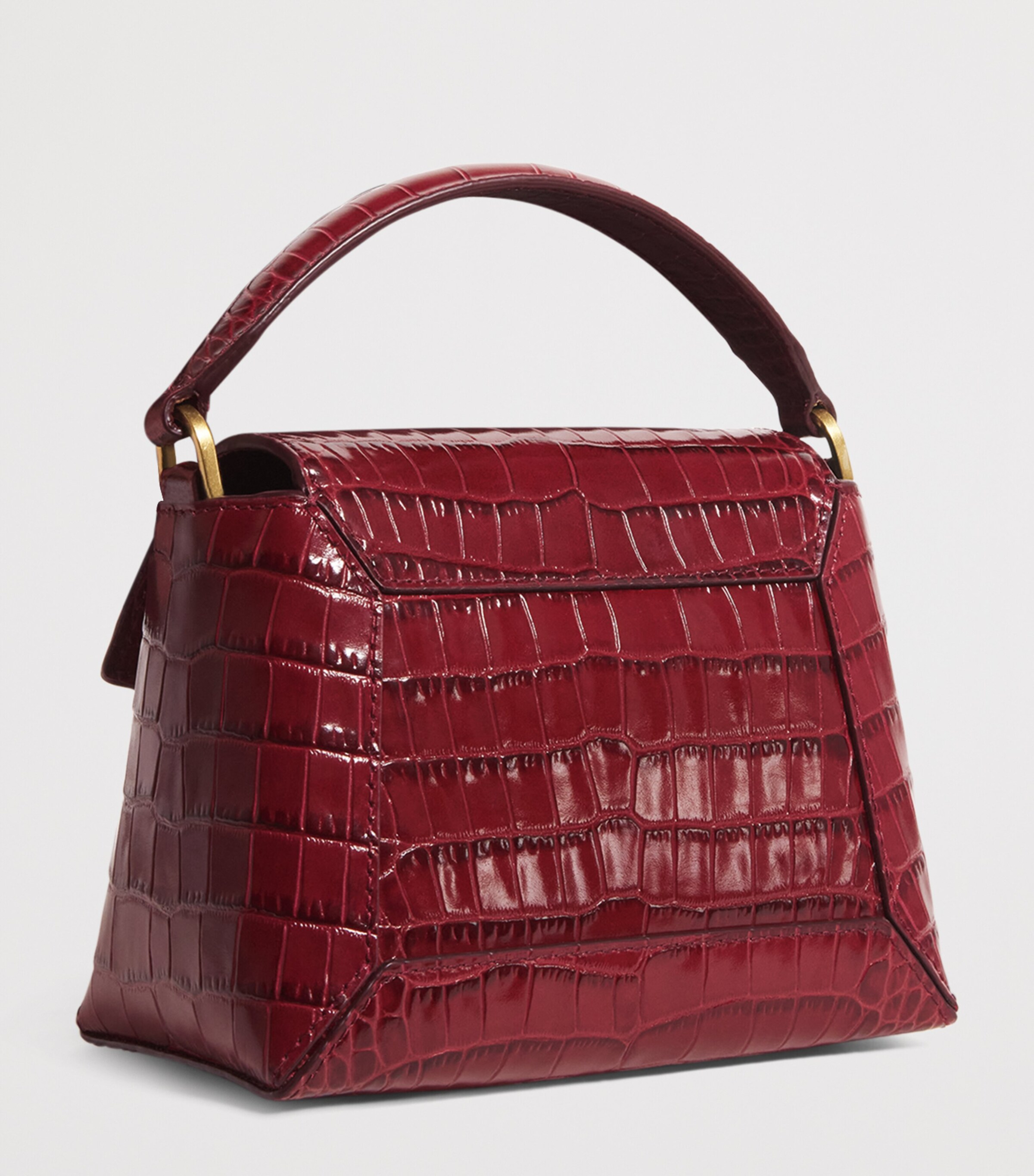 Strathberry Burgundy Croc-Embossed Leather Mosaic Nano Satchel Bag