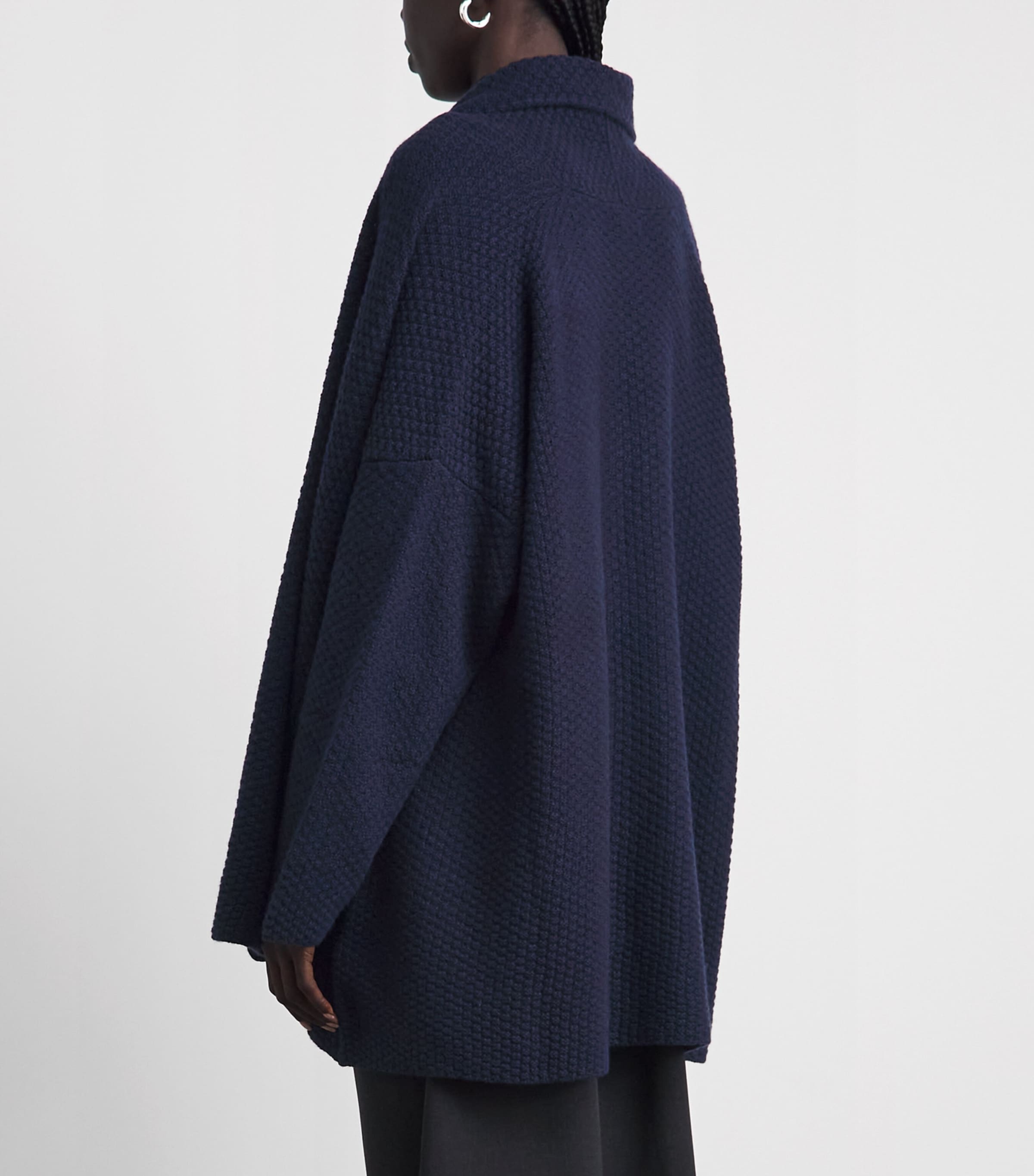 Eskandar Womens Cashmere Shawl Cardigan Navydark Image 5