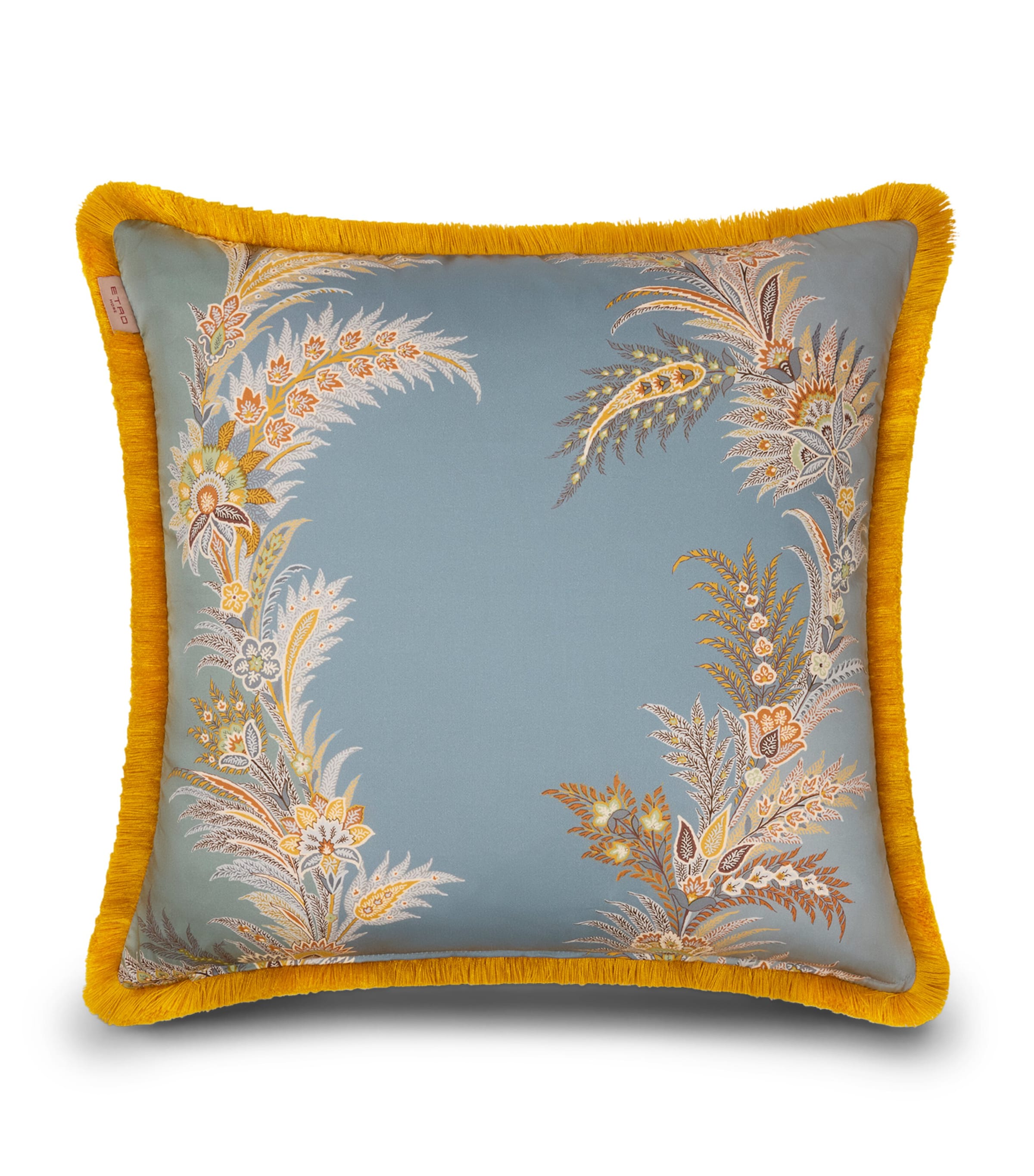 Etro Fringe-Trim Caladium Cushion (45cm x 45cm) Print Pale Blue Base Image 1