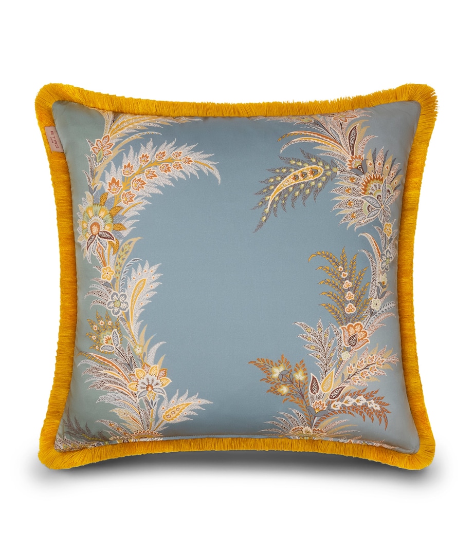 Etro Fringe-Trim Caladium Cushion (45cm x 45cm) Print Pale Blue Base Image 1