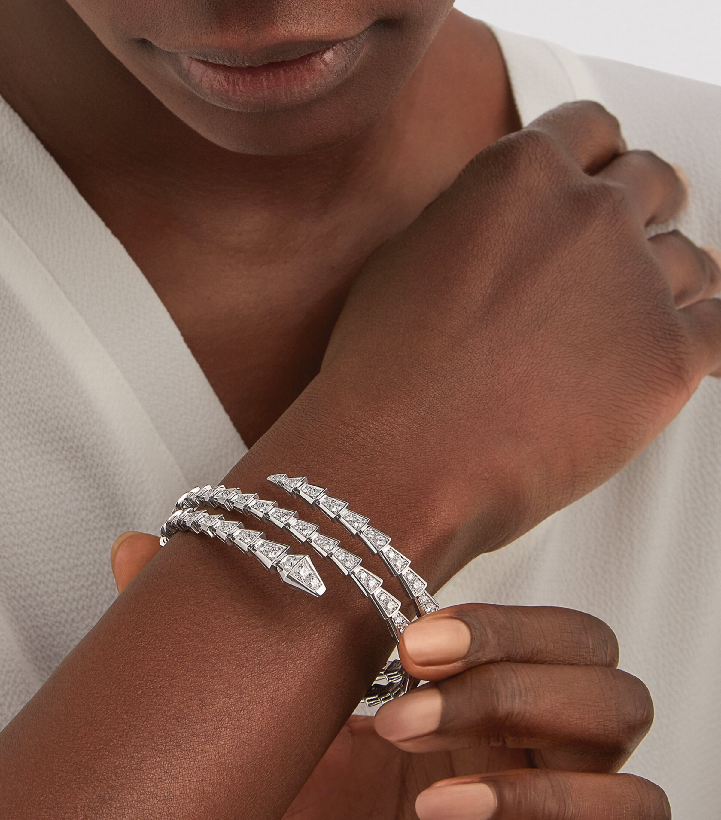 Bvlgari Medium White Gold and Diamond Serpenti Viper Bracelet White Gold Image 4
