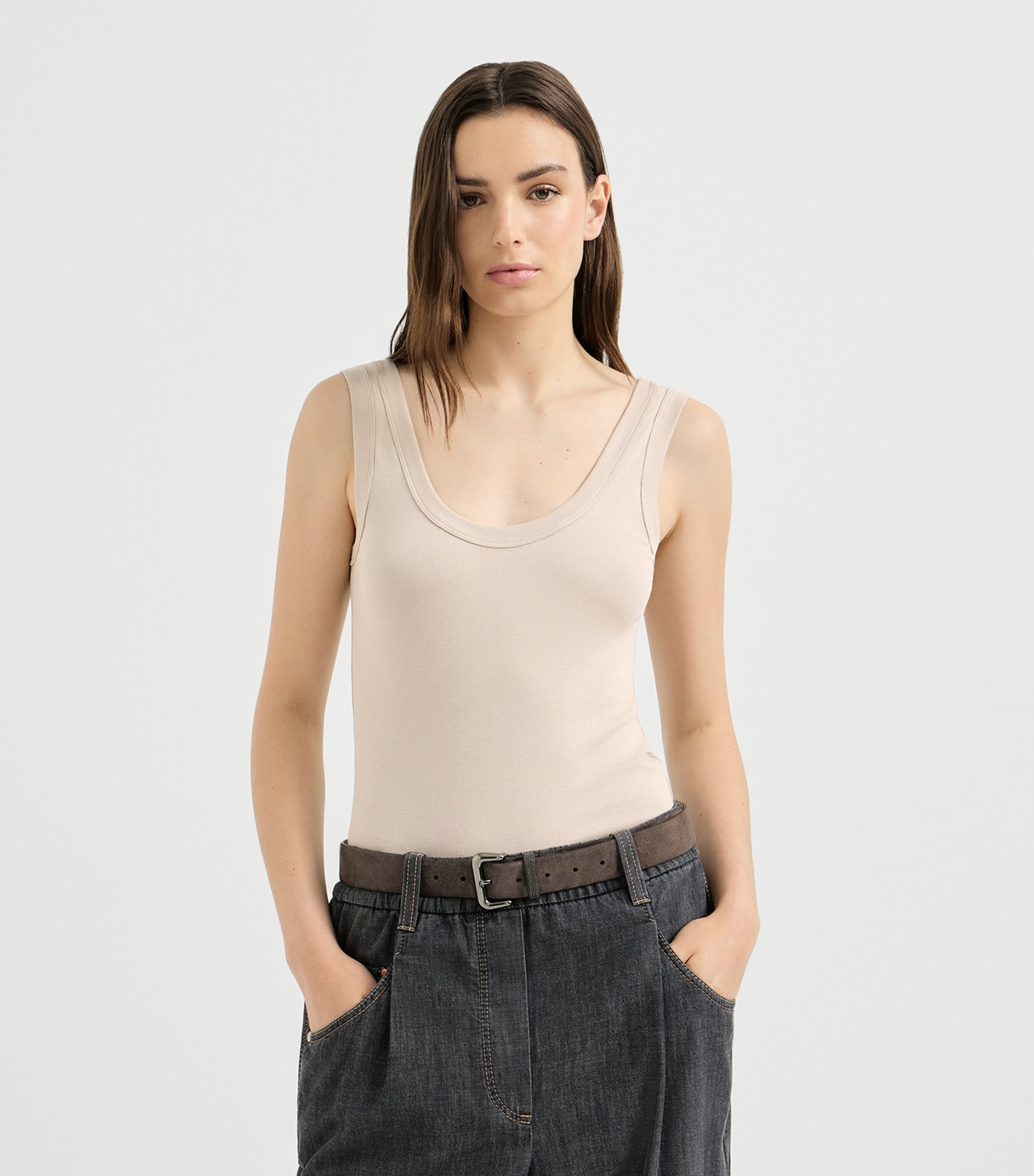 Brunello Cucinelli Womens Stretch-Cotton Ribbed Tank Top Image 4