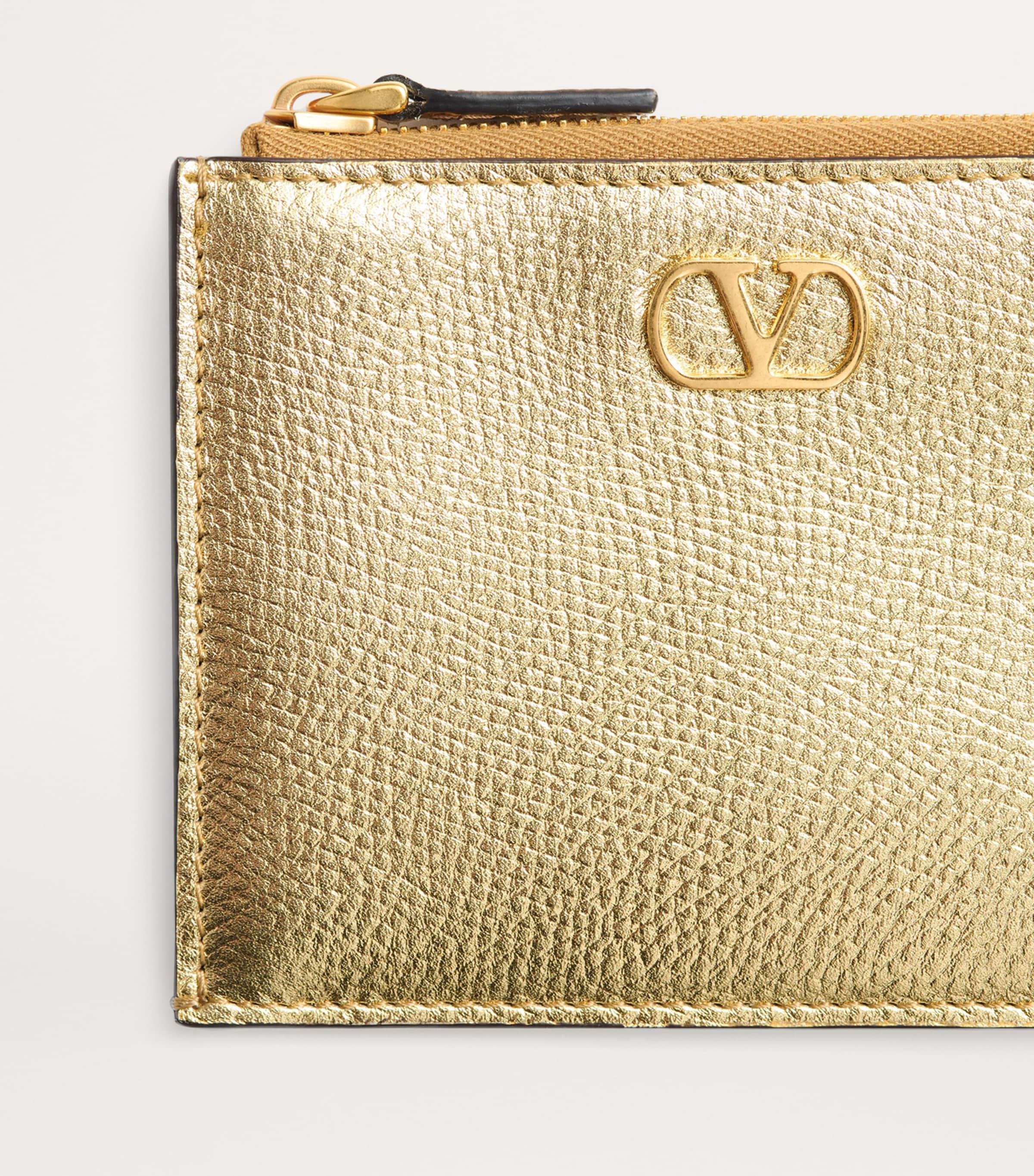 Leather VLogo Coin and Card Holder I8M Image 5