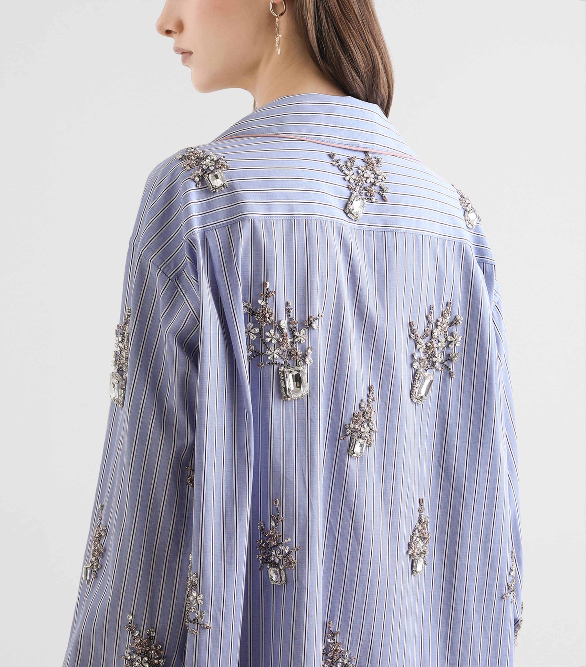 Dolce&Gabbana Womens Cotton-Silk Embellished Stripe Shirt Embr Image 6