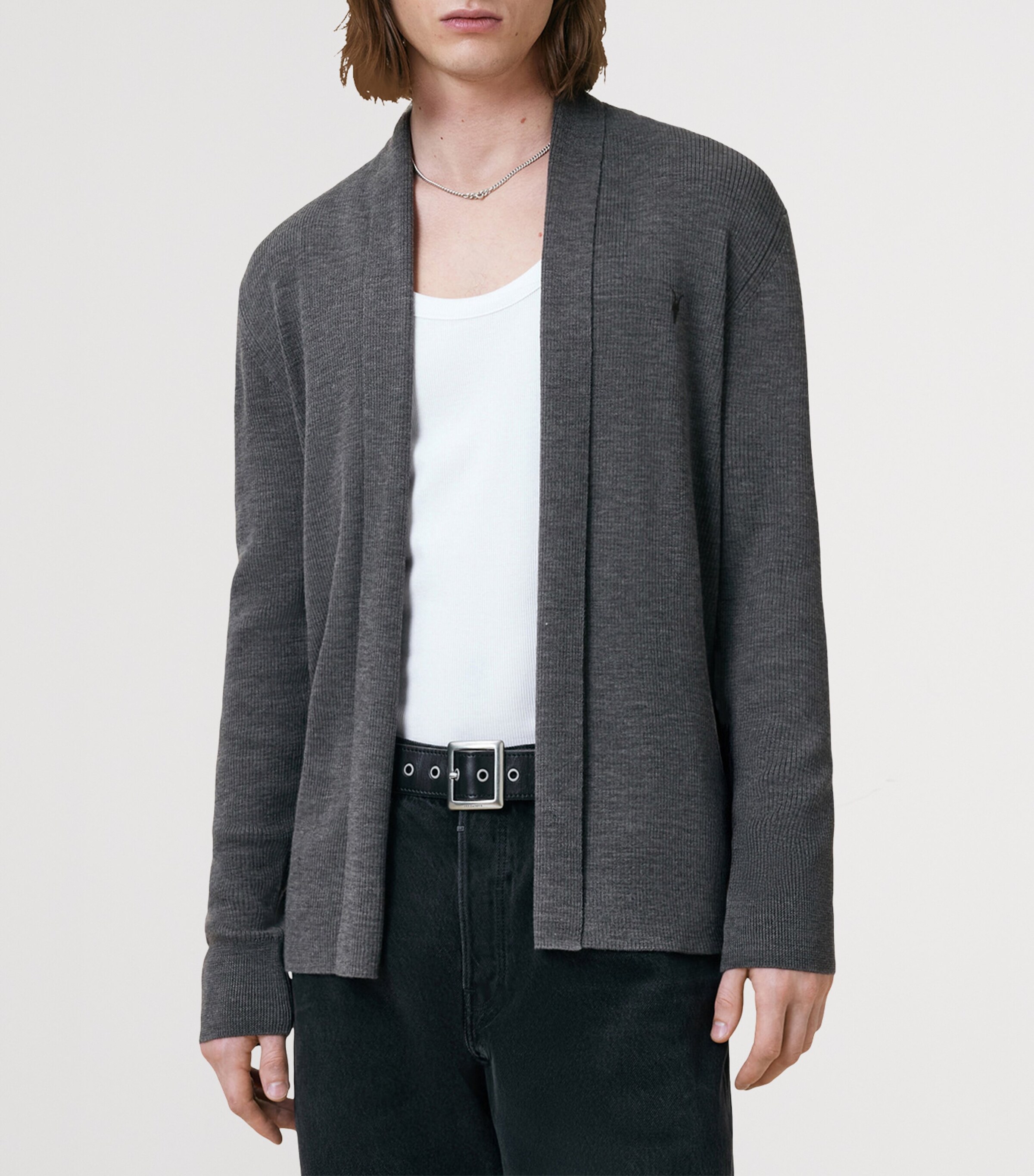Merino Wool Mode Cardigan MONUMENT GREY Image 3