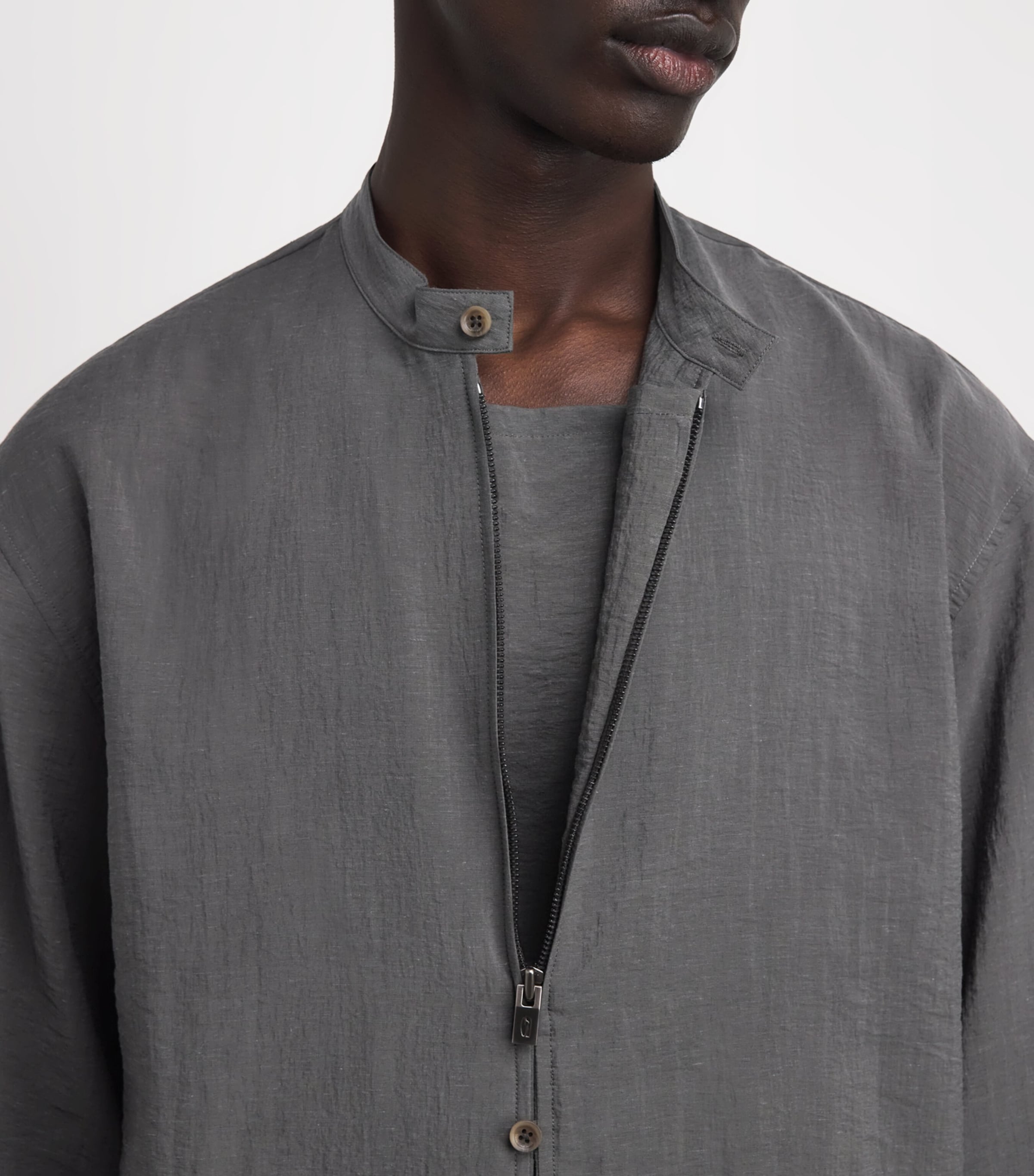 Le 17 Septembre Mens Dual-Layer Fastened Oversized Shirt Grey Image 5