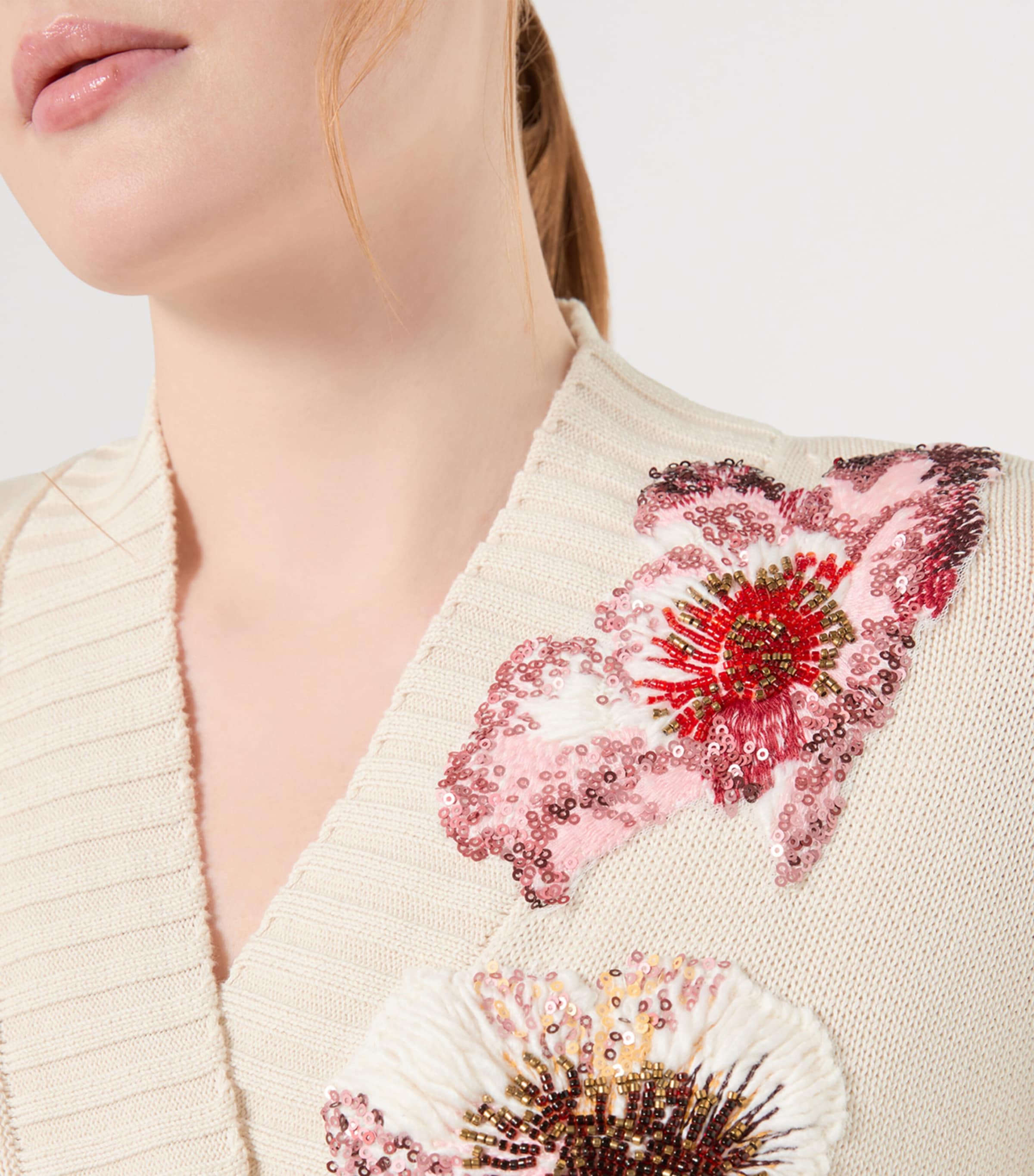 Marina Rinaldi Womens Cotton Sequin Cardigan White Image 7