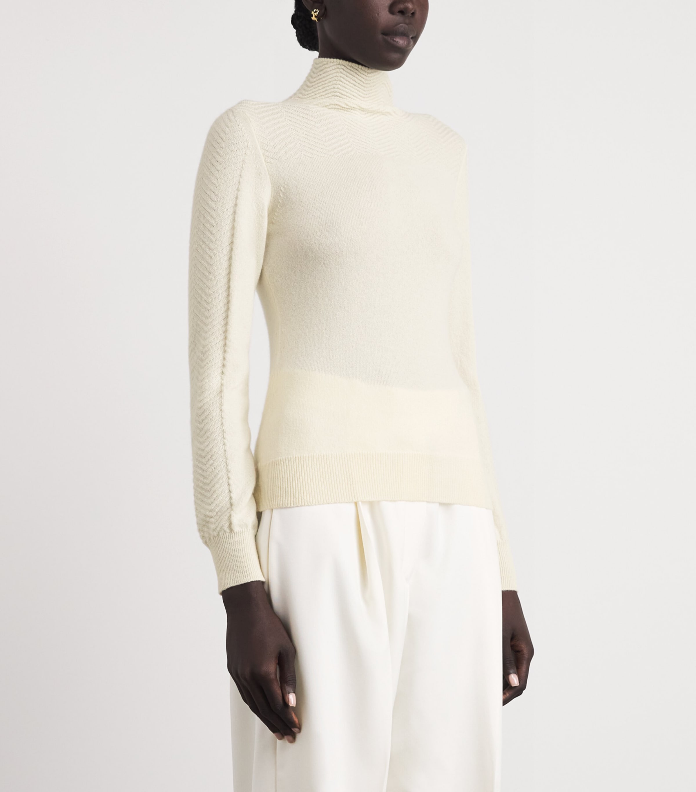 Colombo Womens Cashmere Chevron Sweater R White Image 4
